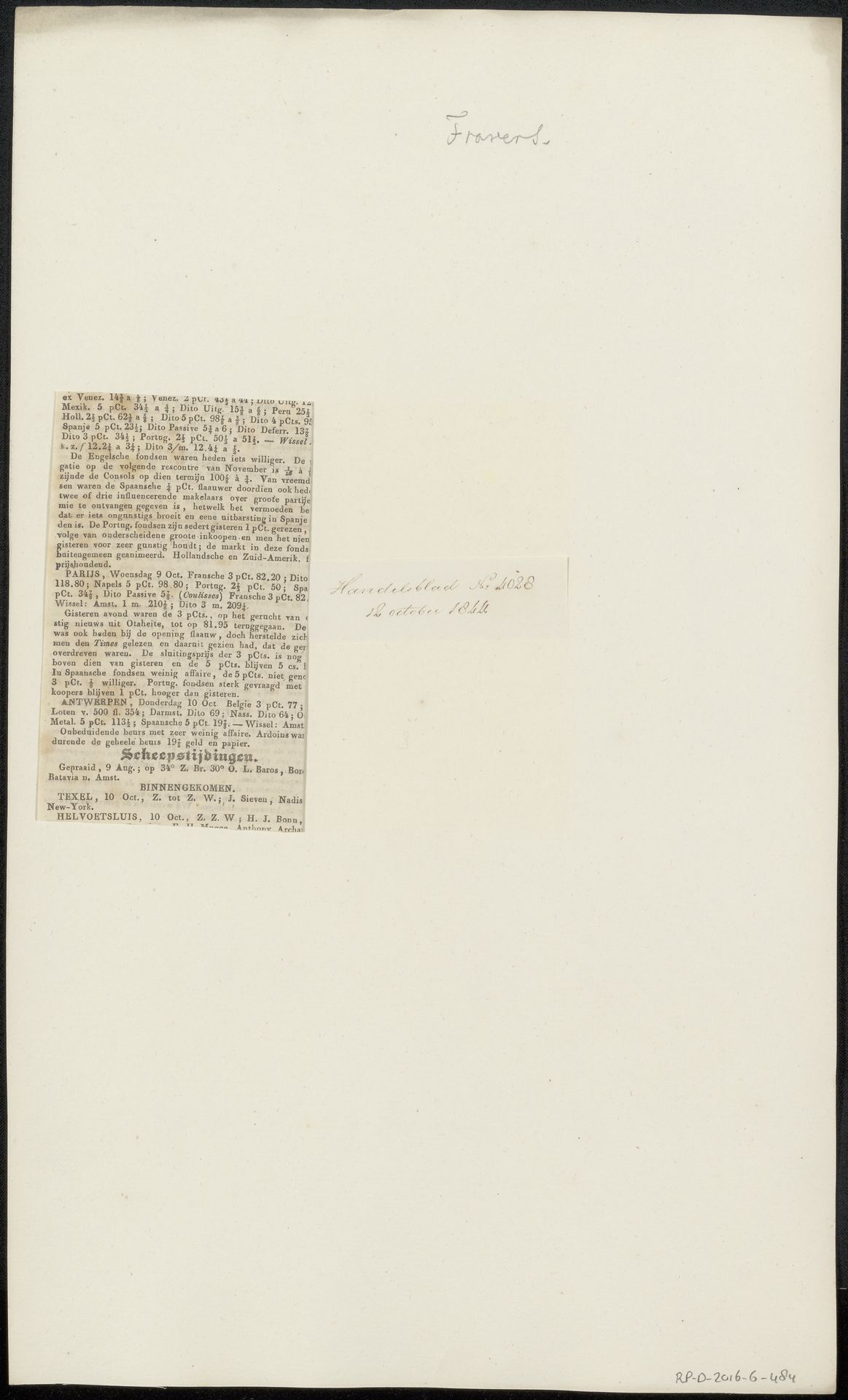 Krantenknipsel betreffende Willem Karel Frederik Travers by Anonymous
