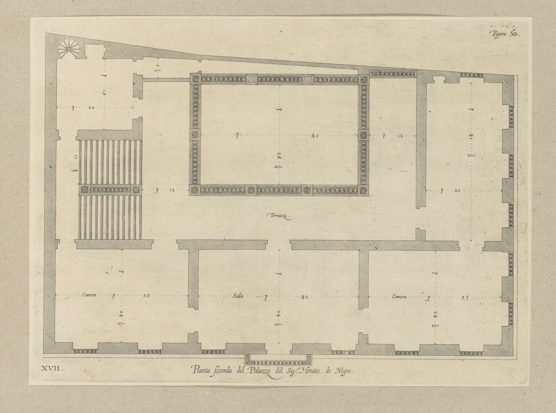 Plattegrond van de eerste verdieping van het Palazzo Ambrogio Di Negro te Genua by Nicolaes Ryckmans