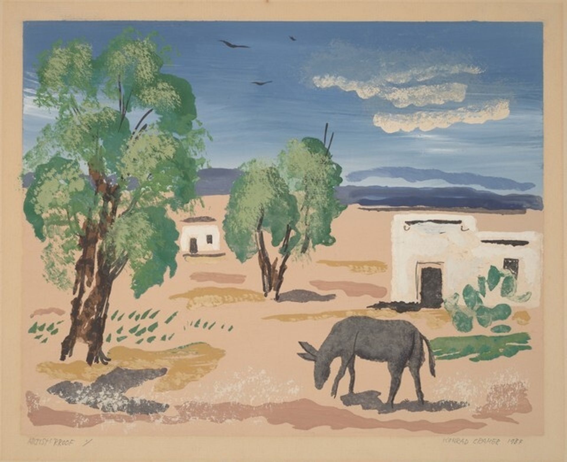 Untitled (Mexican Village, with donkey in foreground) by Konrad Cramer