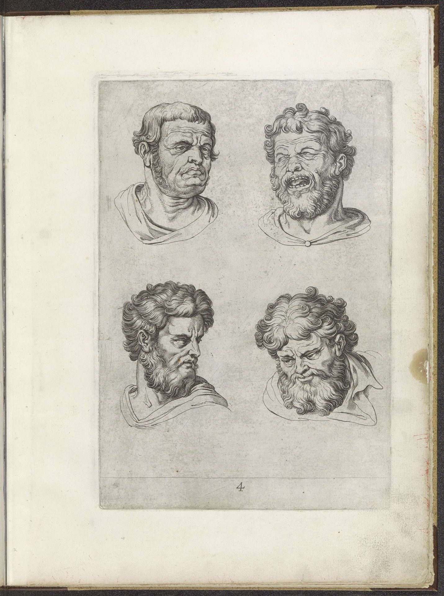 Tekenvoorbeelden van vier mannengezichten by Pieter de Jode I