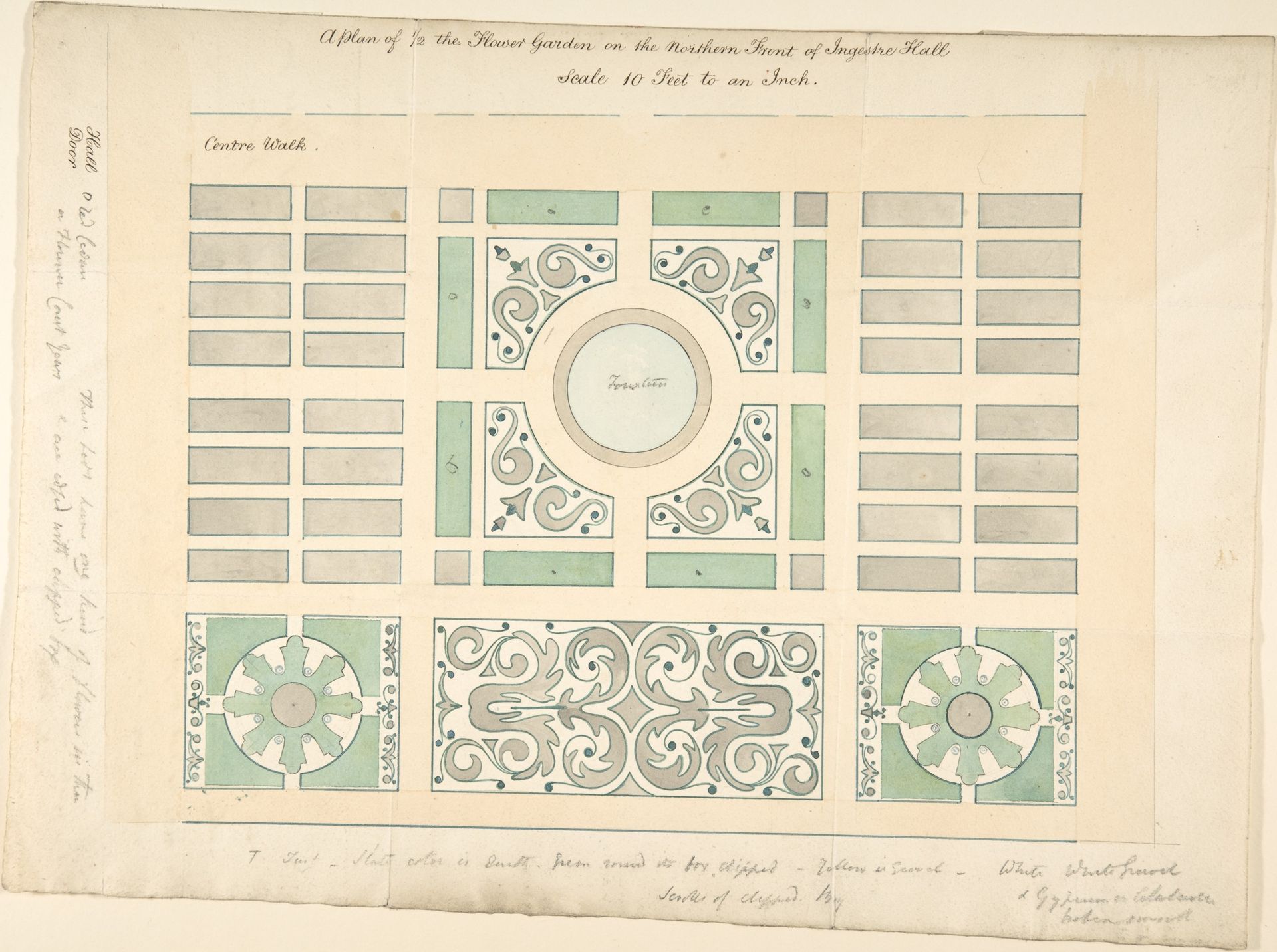 Plan of the Flower Garden on the Northern Front, Ingestre Hall, Staffordshire by Sir Charles Chetwynd, 2nd Earl Talbot