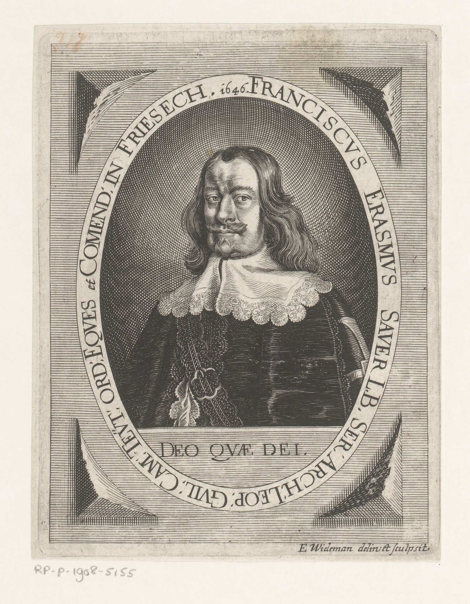 Portret van Franz Erasmus von Sauer by Elias Widemann