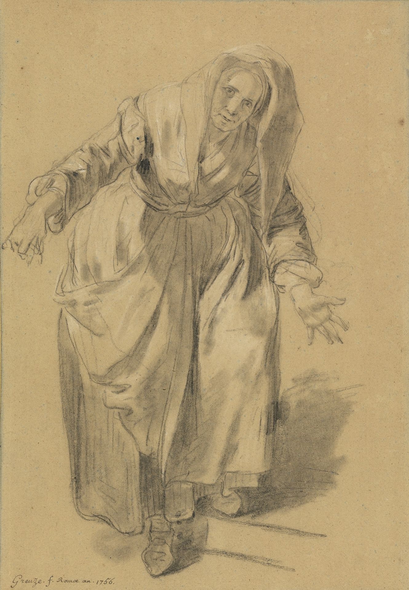 Old Woman with Arms Outstretched by Jean-Baptiste Greuze