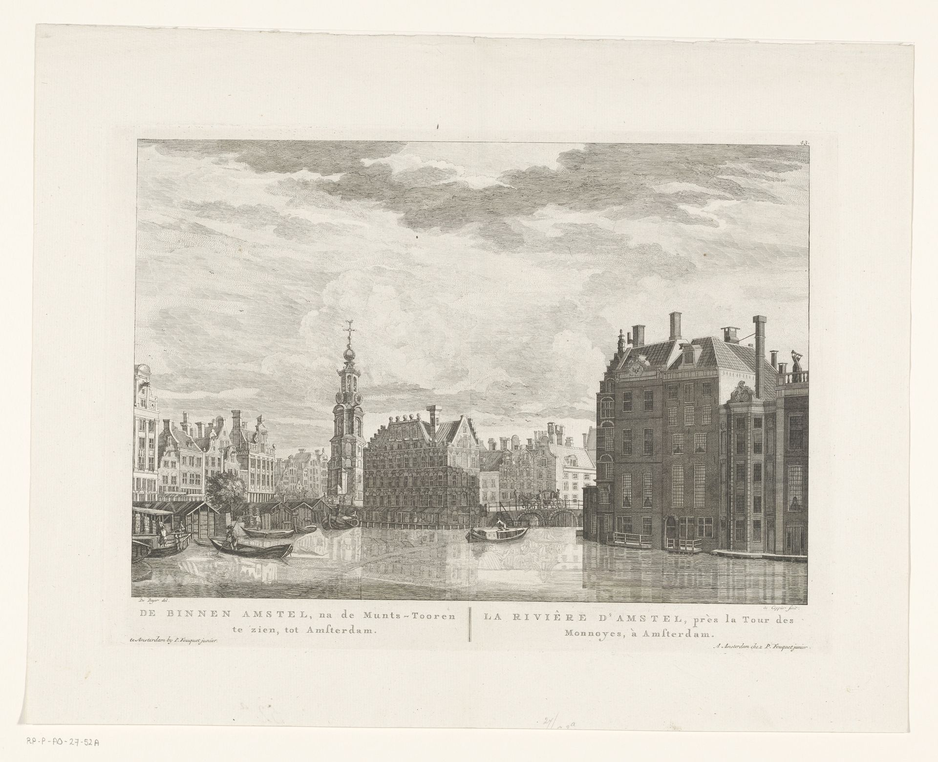 Gezicht op de Binnen-Amstel en de Munttoren te Amsterdam by de Coppier