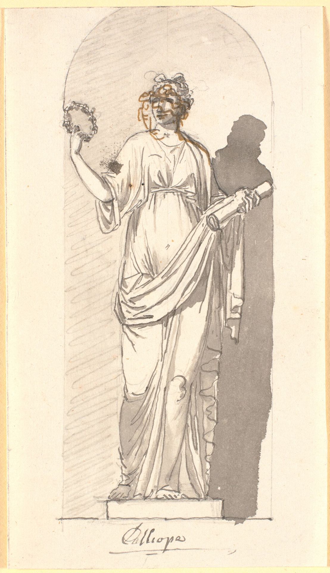 Calliope, den episke digtnings muse som statue i en niche by Nicolai Abildgaard