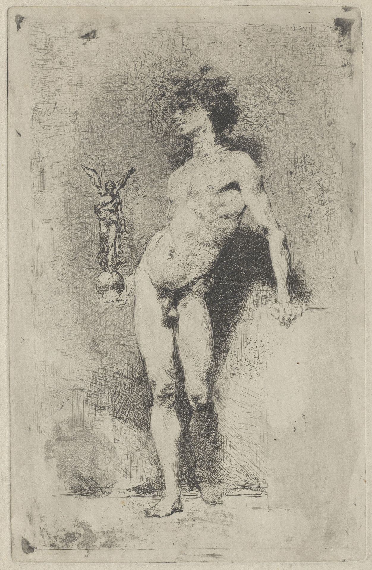 Male nude with victory symbol in his hand by Mariano Fortuny Marsal
