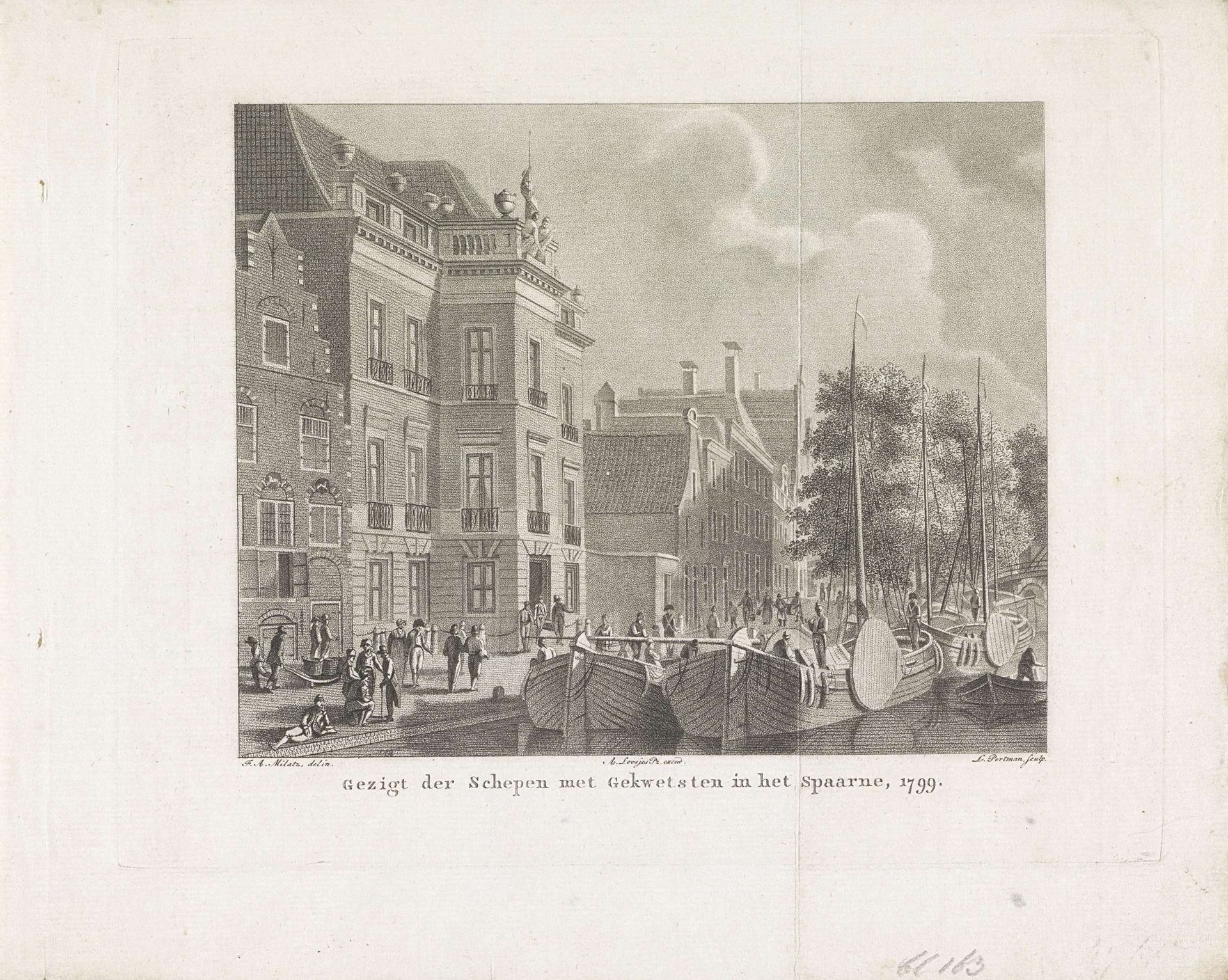Schepen met gewonden in het Spaarne, 1799 by Ludwig Gottlieb Portman