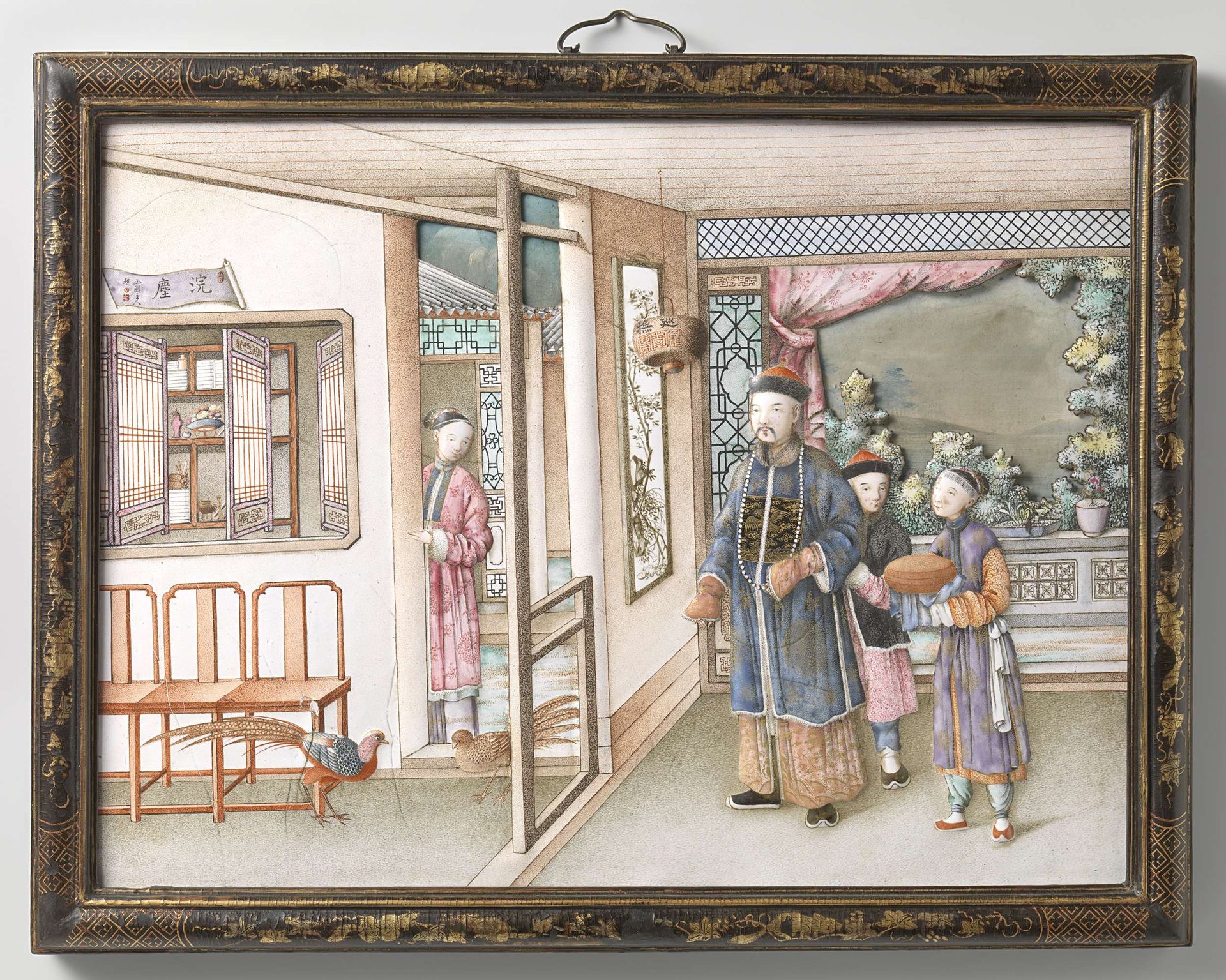 Plaque depicting a mandarin’s visit by Anonymous