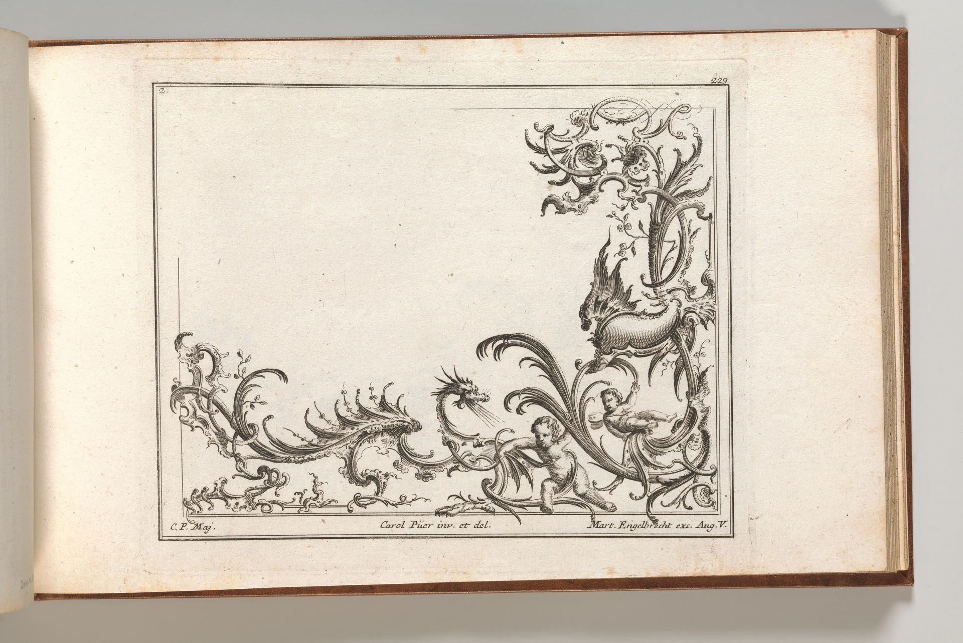 Design for the Decoration of the Lower Right Corner of a Ceiling, Plate 2 from: 'Unterschiedliche neü inventirte Decken oder Plafond.' by Carl Pier