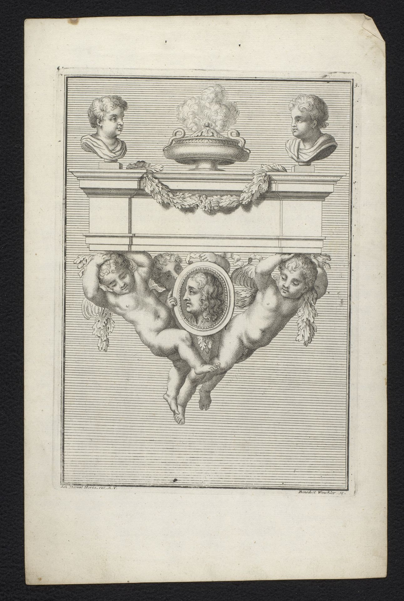Putti dragen een grafsteen by Benedikt Winkler