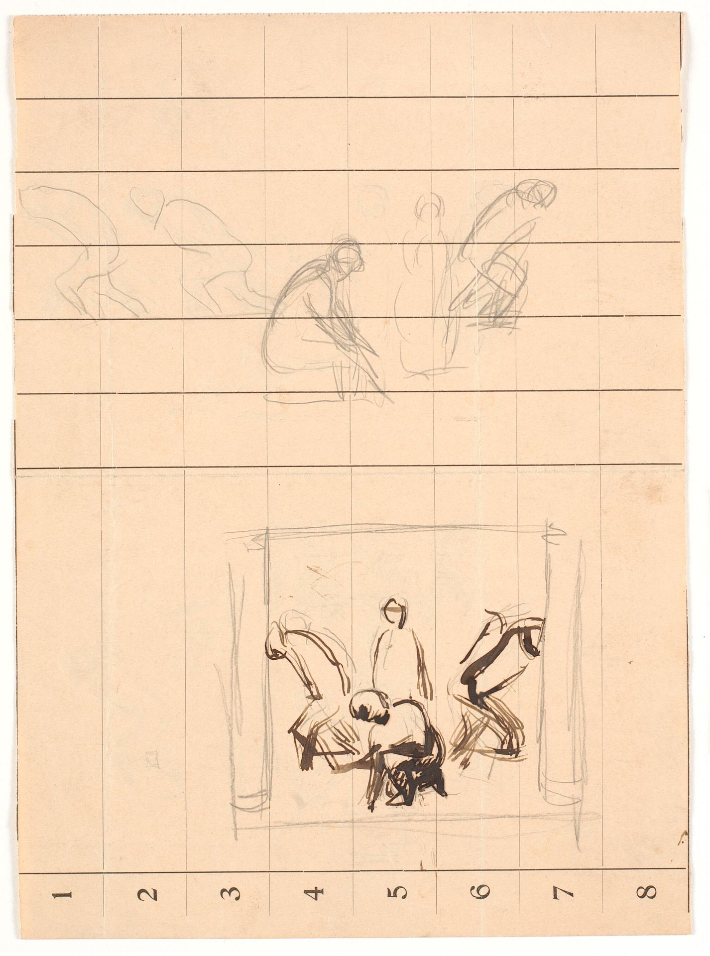 To kompositionsudkast til maleriet "Kristus skriver i sandet", 1908 by Niels Larsen Stevns