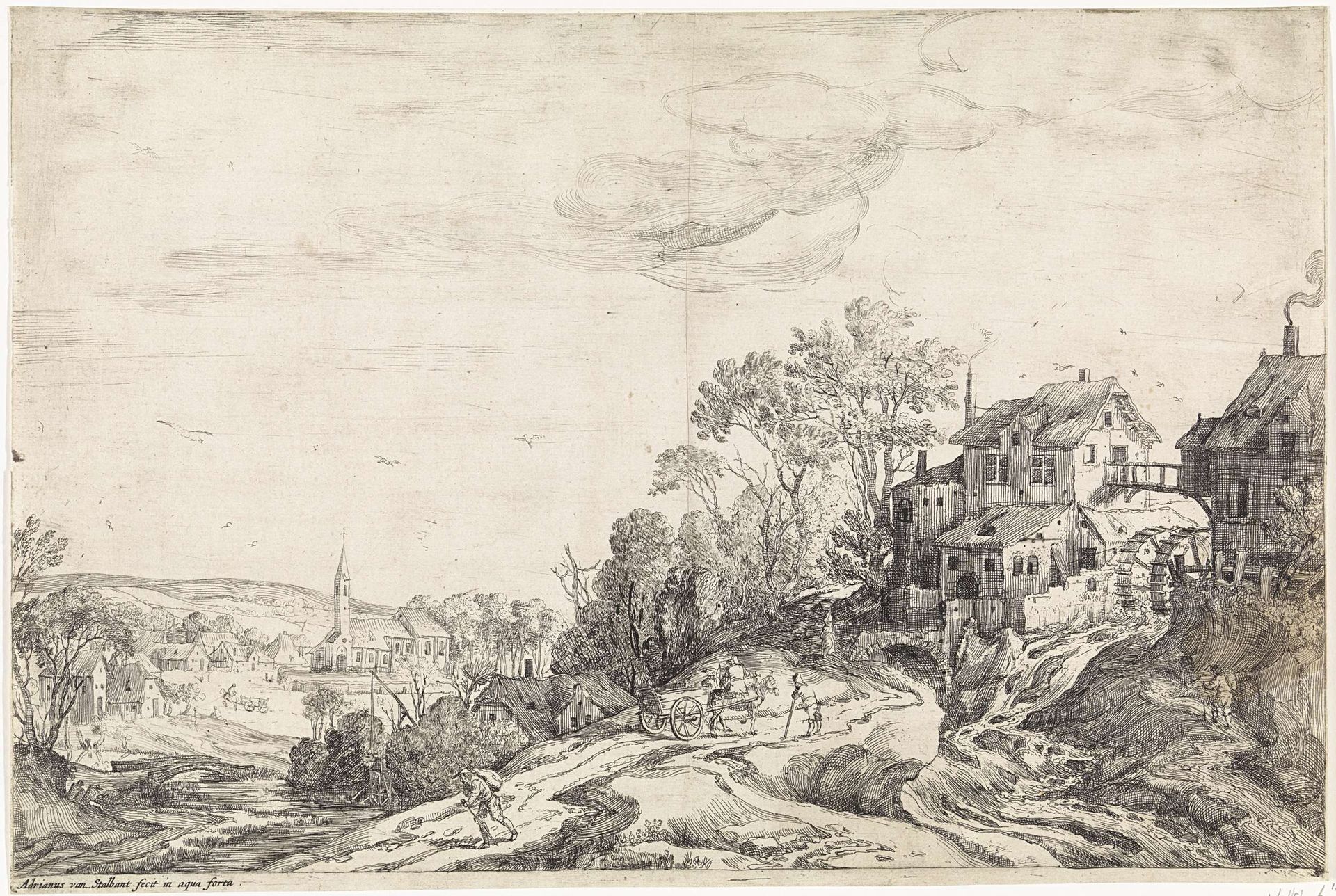 Landschap met watermolen by Adriaen van Stalbemt