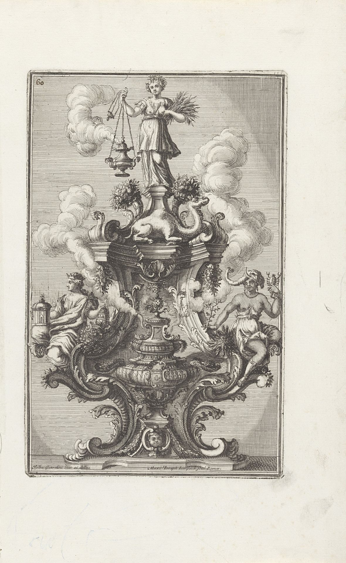 Wierookbrander met personificaties van Europa, Azië en Afrika by Maximilian Joseph Limpach