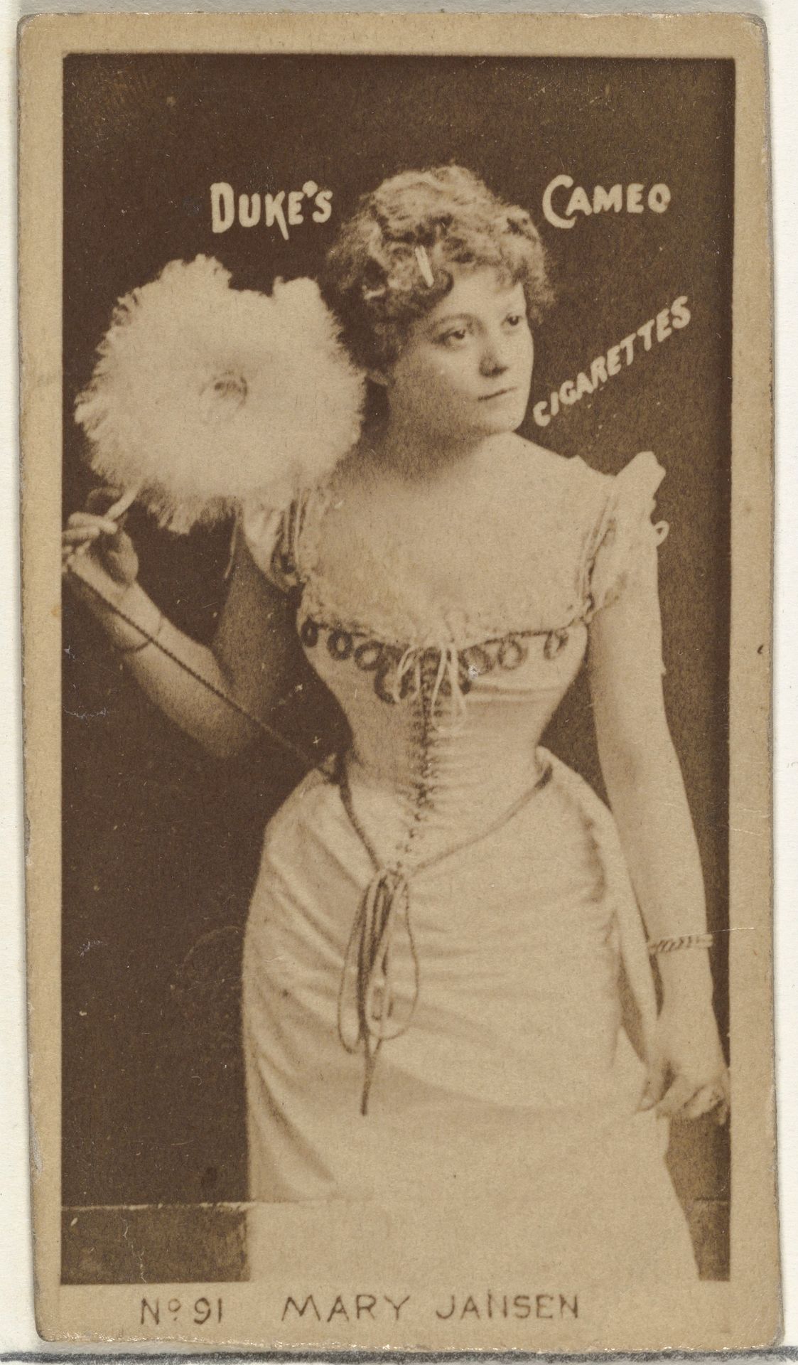 Card Number 91, Marie Jansen, from the Actors and Actresses series (N145-4) issued by Duke Sons & Co. to promote Cameo Cigarettes by W. Duke, Sons & Co.