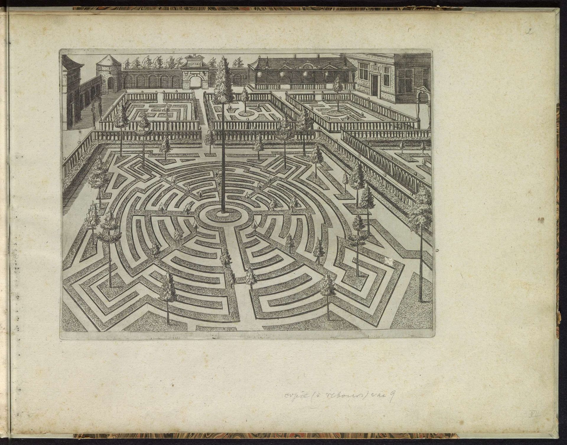 Tuin met grote ronde parterre en vier kleinere perken by Anonymous