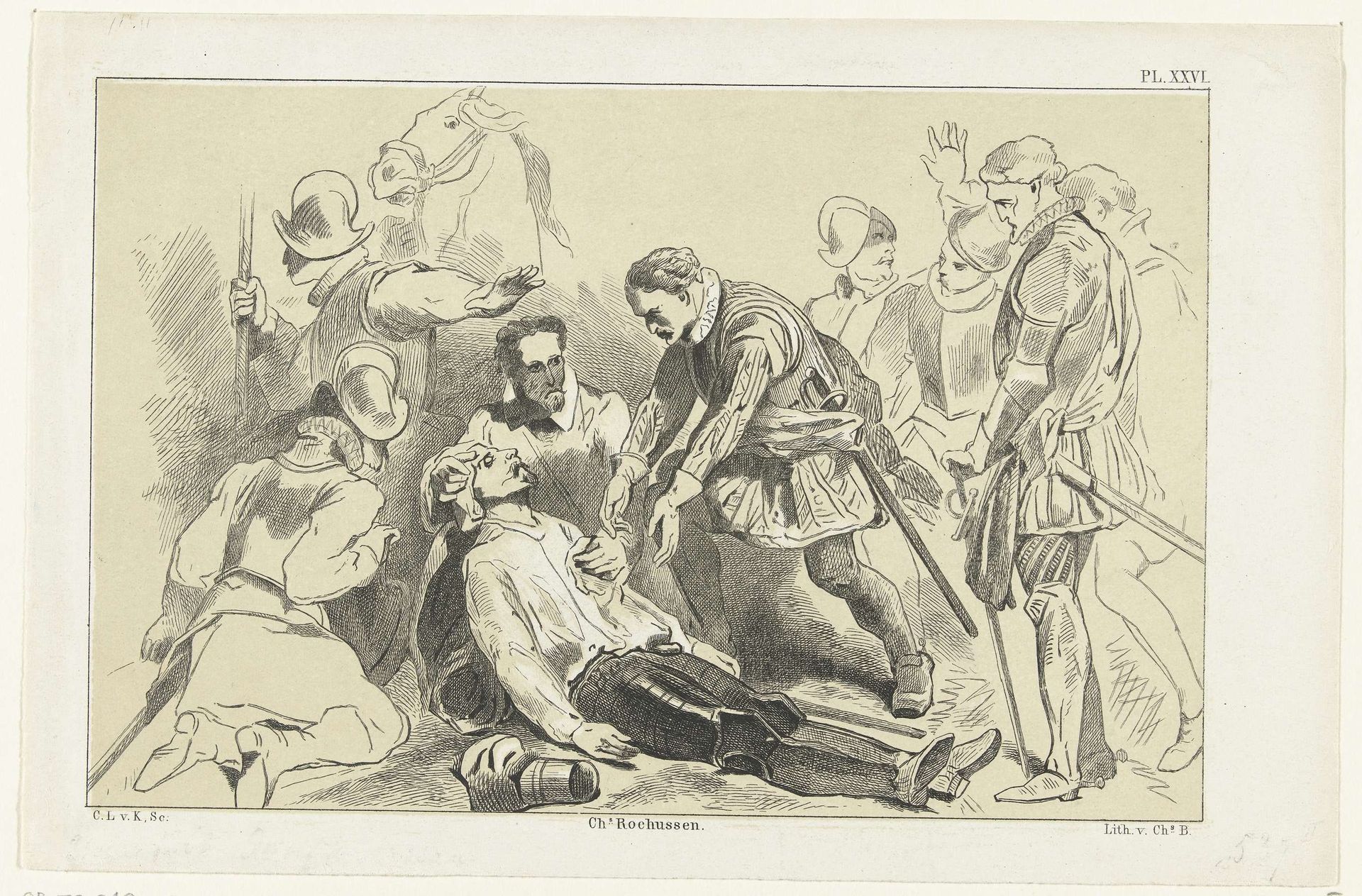 Graaf Adolf van Nassau sneuvelt bij Heiligerlee, 1568 by Christiaan Lodewijk van Kesteren