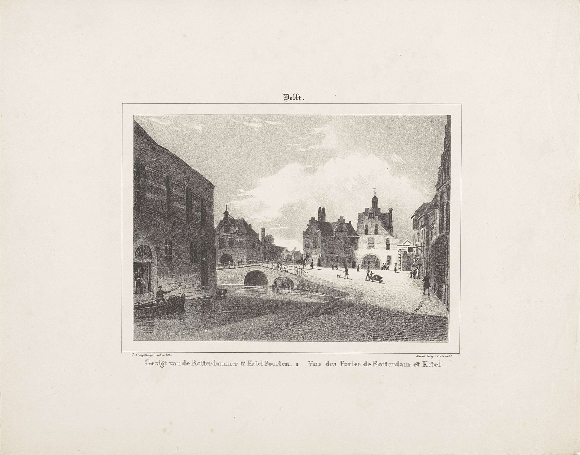 Gezicht op de Rotterdamse Poort en de Ketelpoort te Delft by Gijsbertus Craeyvanger