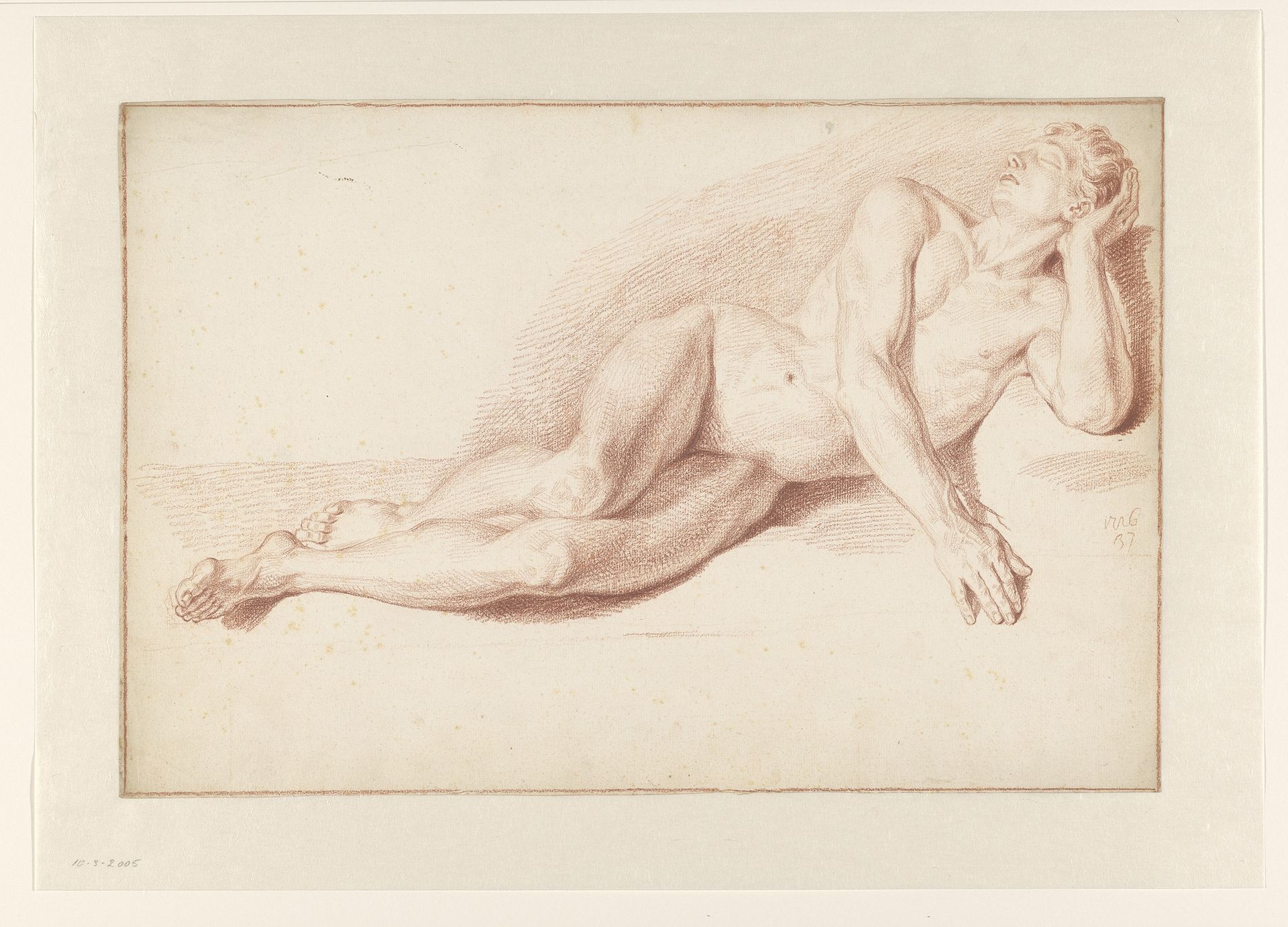 Mannelijk naakt, liggend op de zij, naar rechts by Louis Fabritius Dubourg