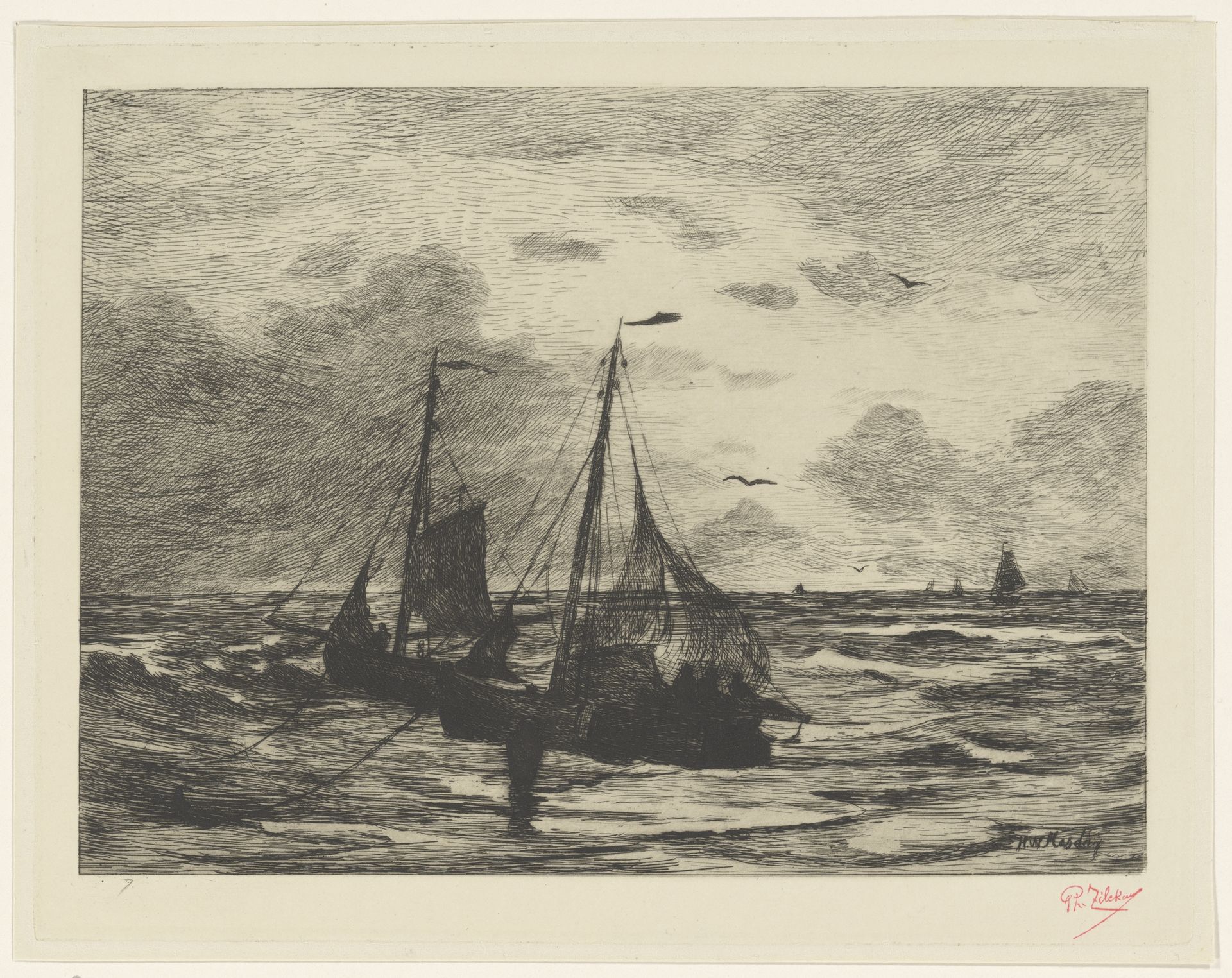 Zeilboten op zee by Philip Zilcken