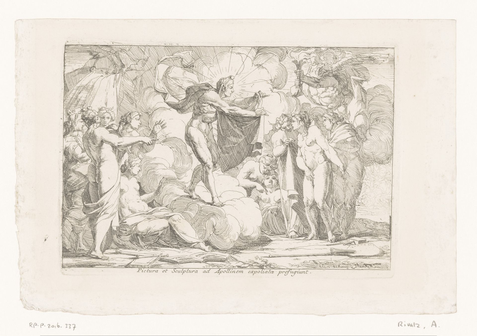 Schilderkunst en Beeldhouwkunst zoeken hun toevlucht bij Apollo by Antoine Rivalz