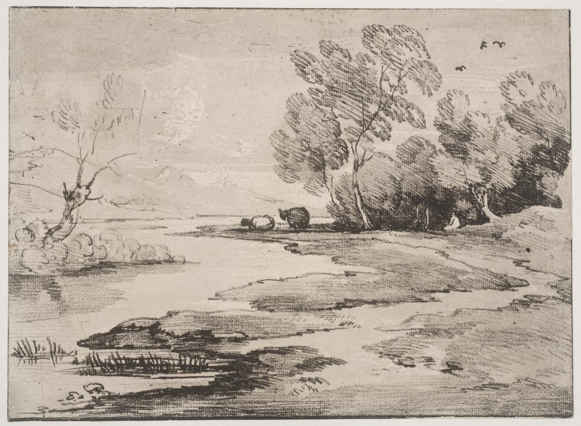 Wooded River Landscape with Shepherd and Sheep by Thomas Gainsborough