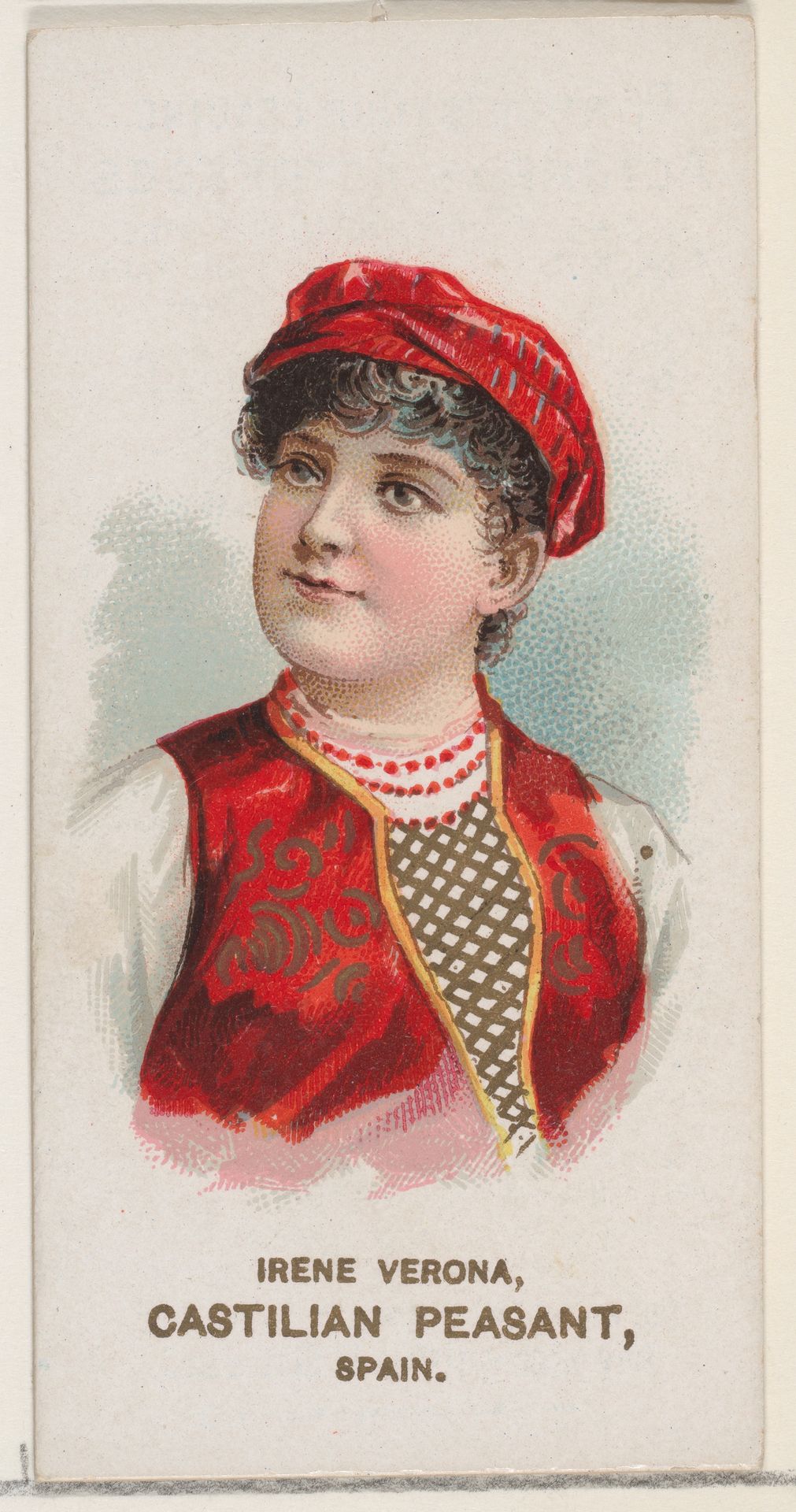 Irene Verona Dressed as Castilian Peasant, Spain, from the set Actors and Actresses, Second Series (N71) for Duke brand cigarettes by W. Duke, Sons & Co.