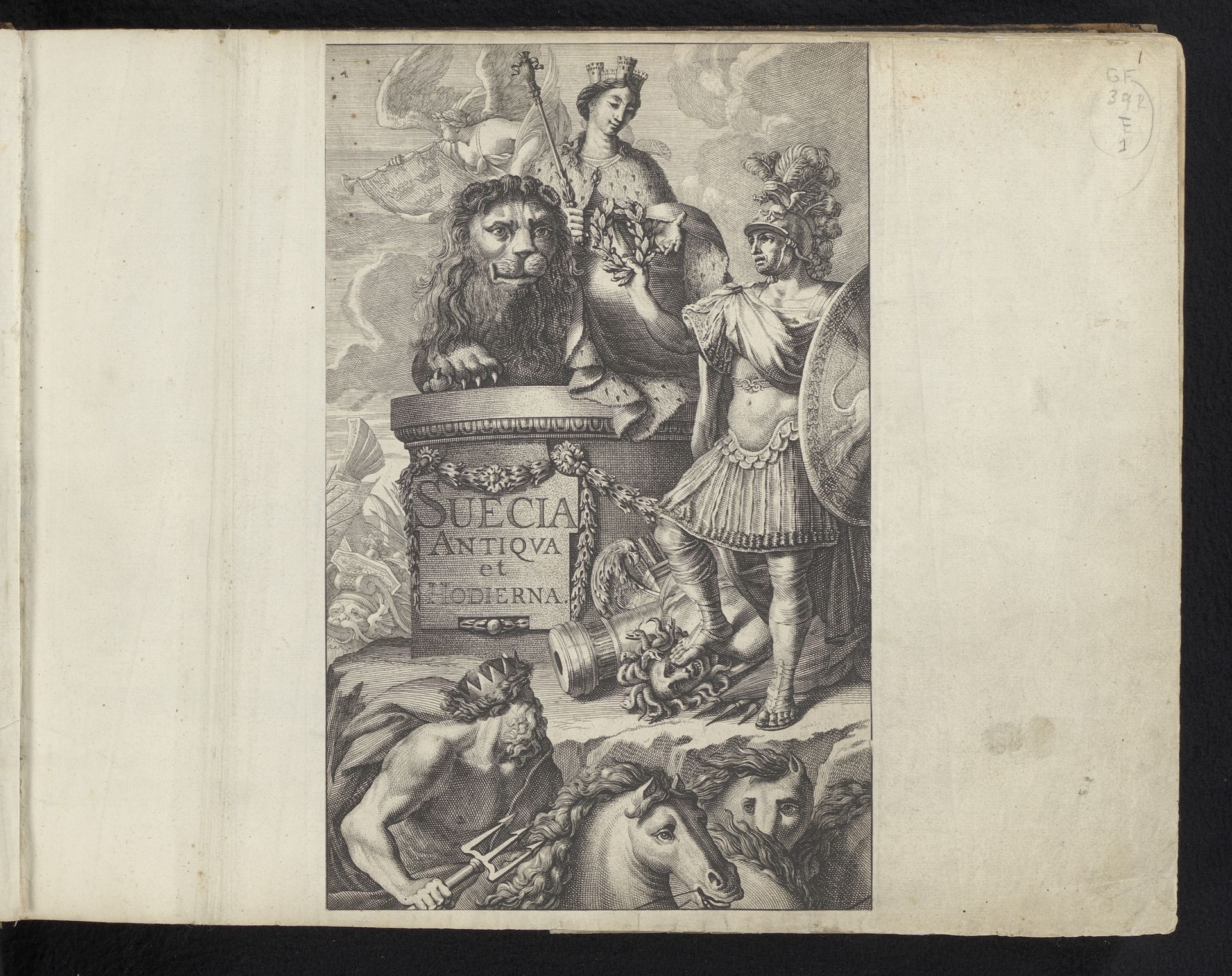Titelprent met de personificatie van het Zweedse rijk by Jean Lepautre