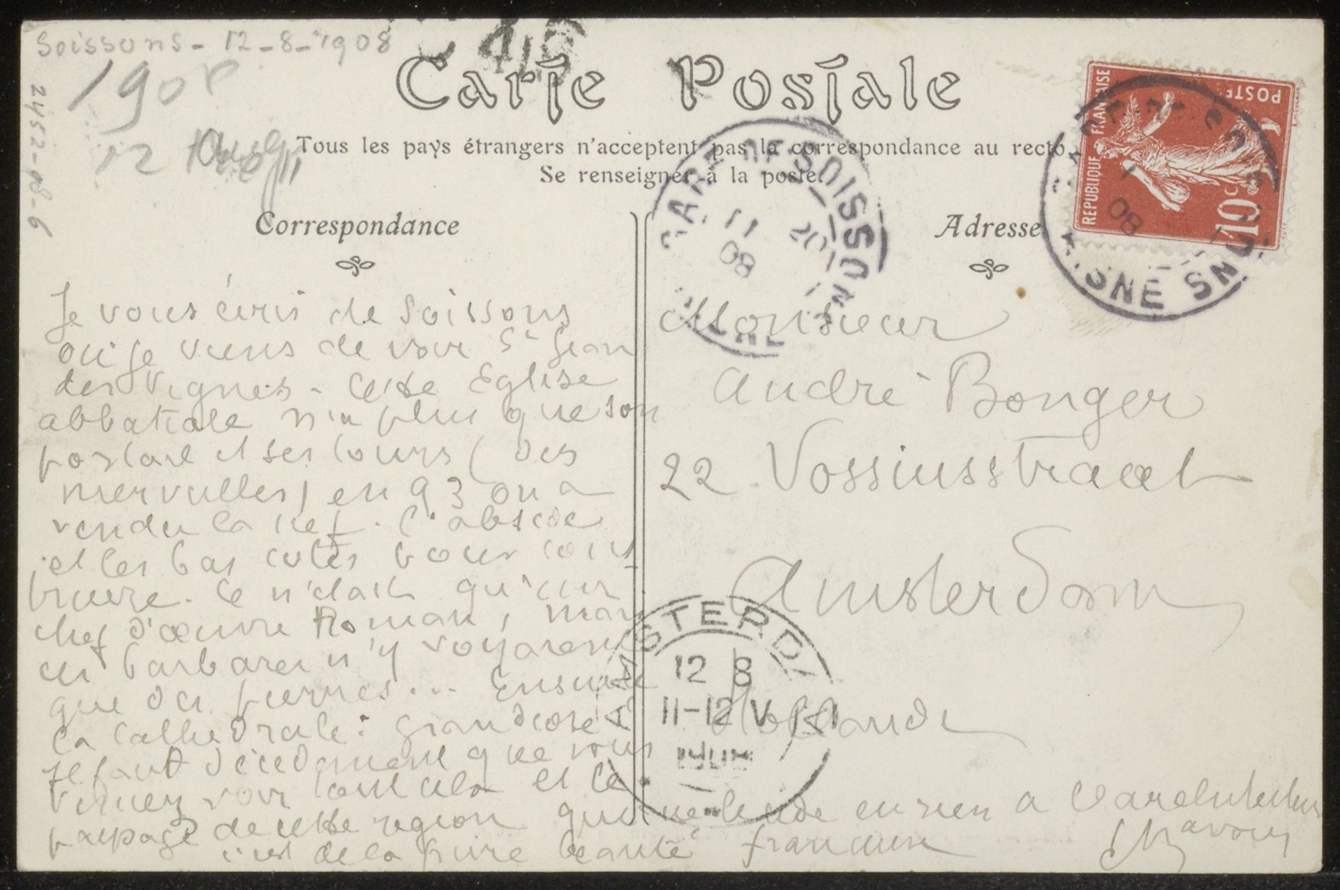 Prentbriefkaart aan Andries Bonger by Emile Bernard