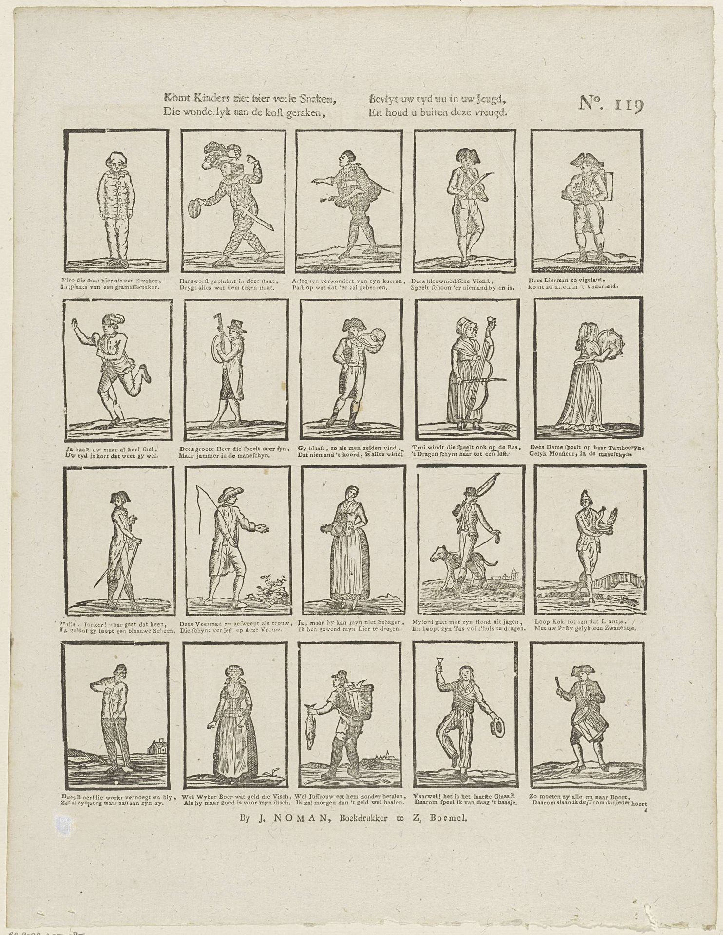 Komt kinders zier hier veele snaken, / Die wonderlyk aan de kost geraken, / Bevlyt uw tyd nu in uw jeugd, / En houd u buiten deze vreugd by Johan Noman