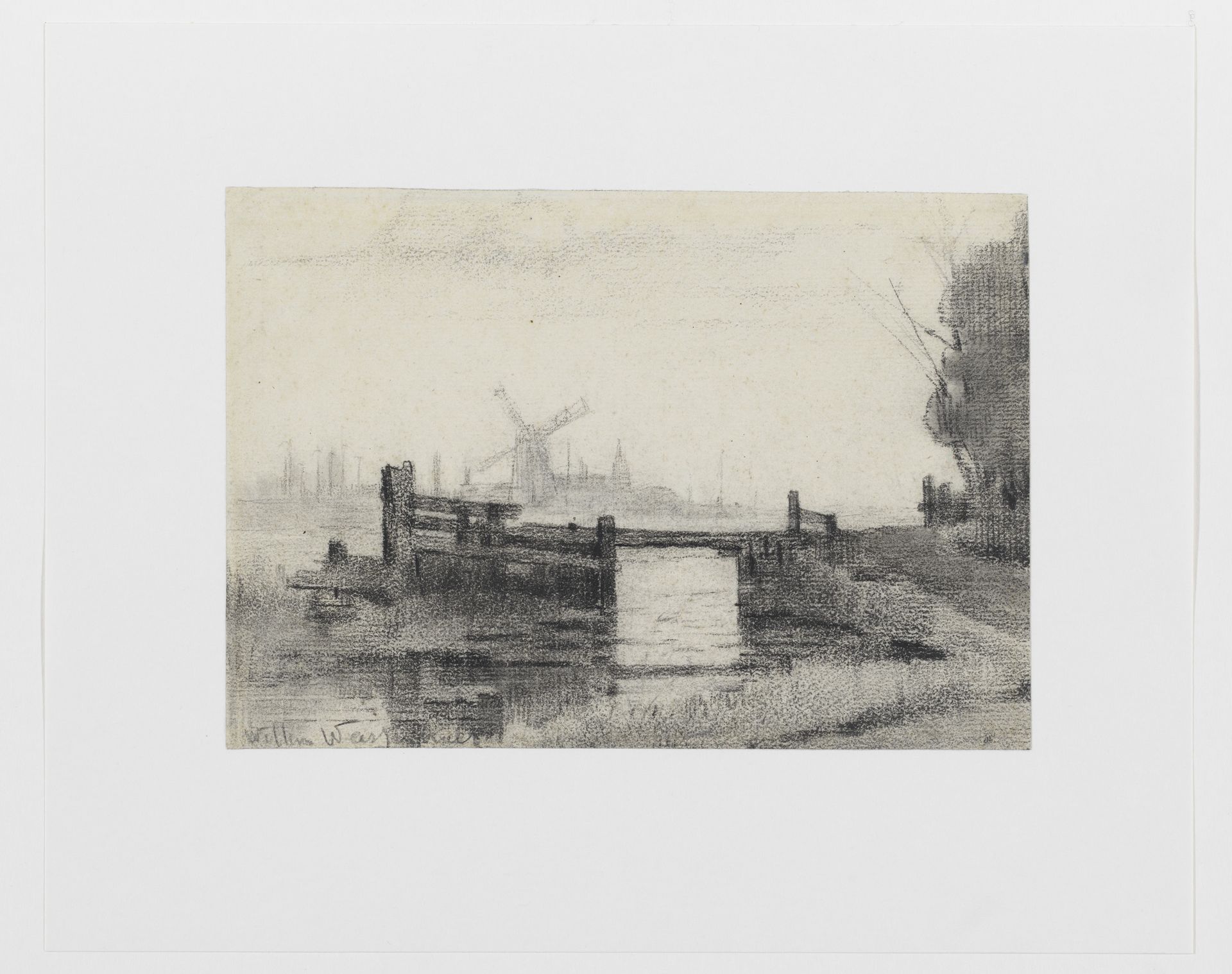 Polderlandschap met brug by Willem Weissenbruch