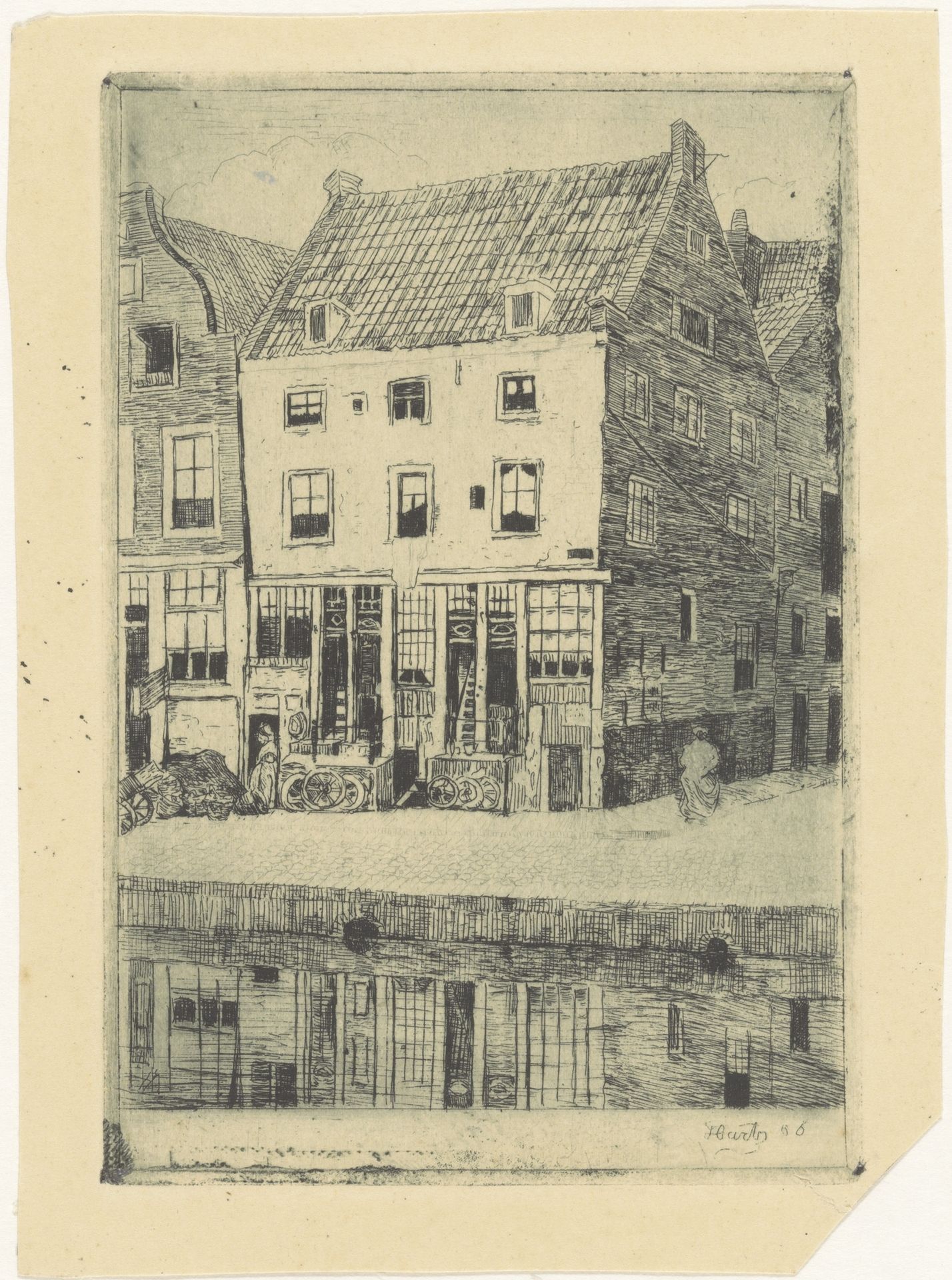 Huizen aan een stadsgracht by Louis Hartz