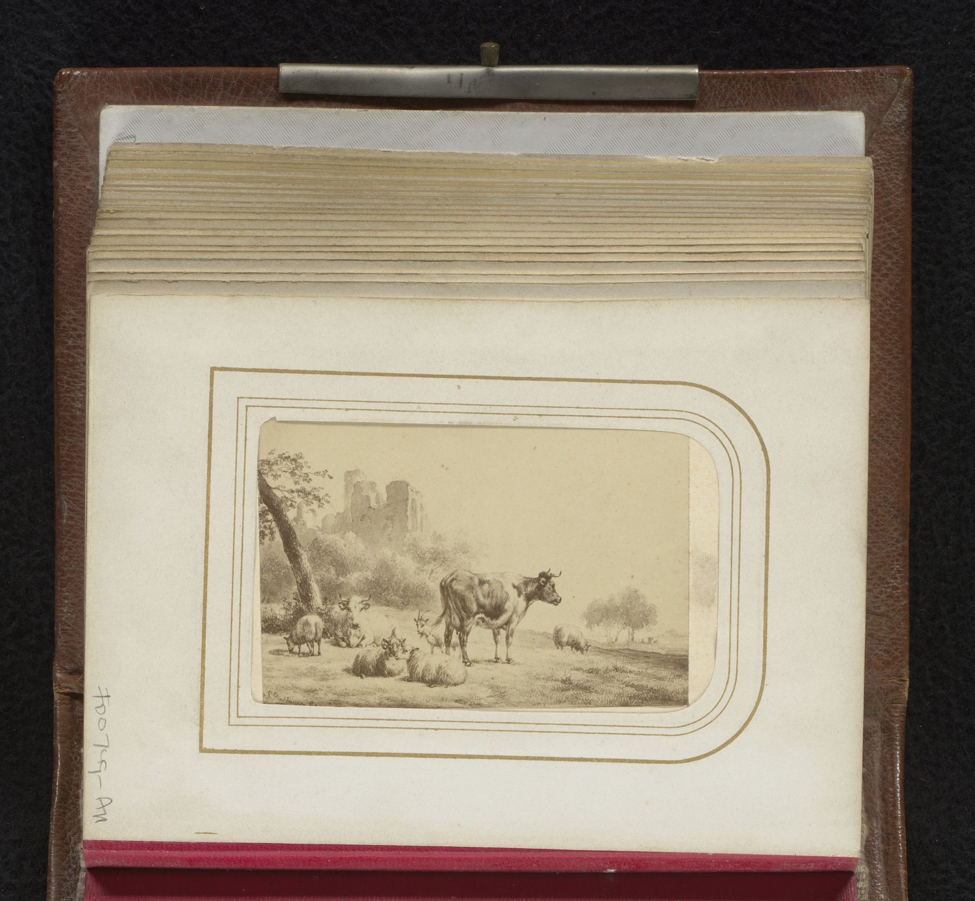 Fotoreproductie van een schilderij met koeien en schapen bij een ruïne door Hendrikus van de Sande Bakhuyzen by Andries Jager