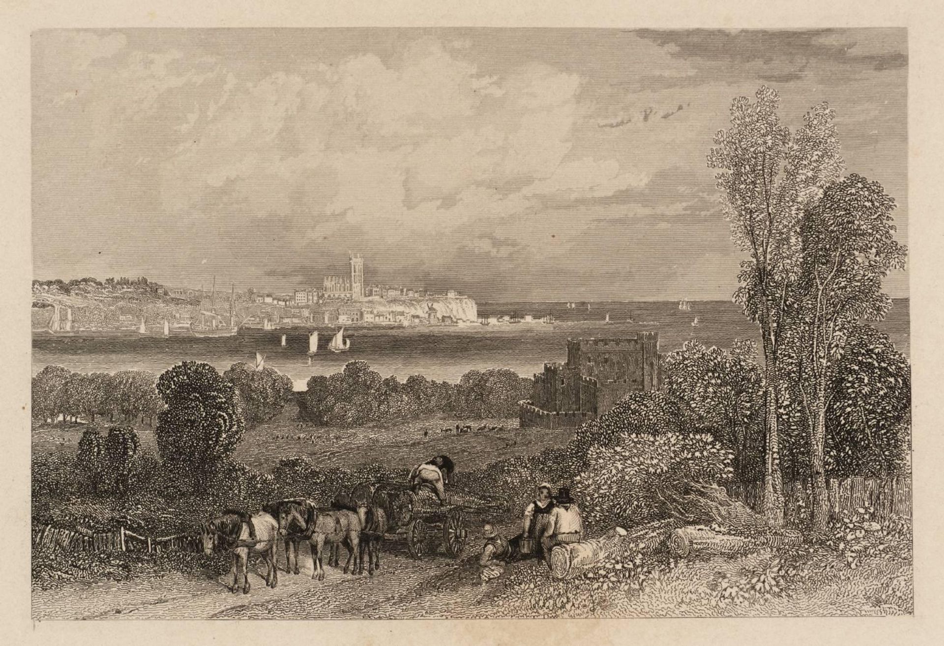 Powderham Park, Exmouth, engraved by E. Finden by Clarkson Stanfield