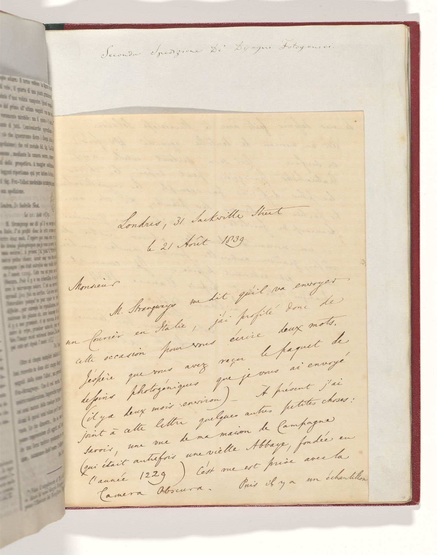[Manuscript Letter from W. H. Fox Talbot to Antonio Bertoloni] by William Henry Fox Talbot
