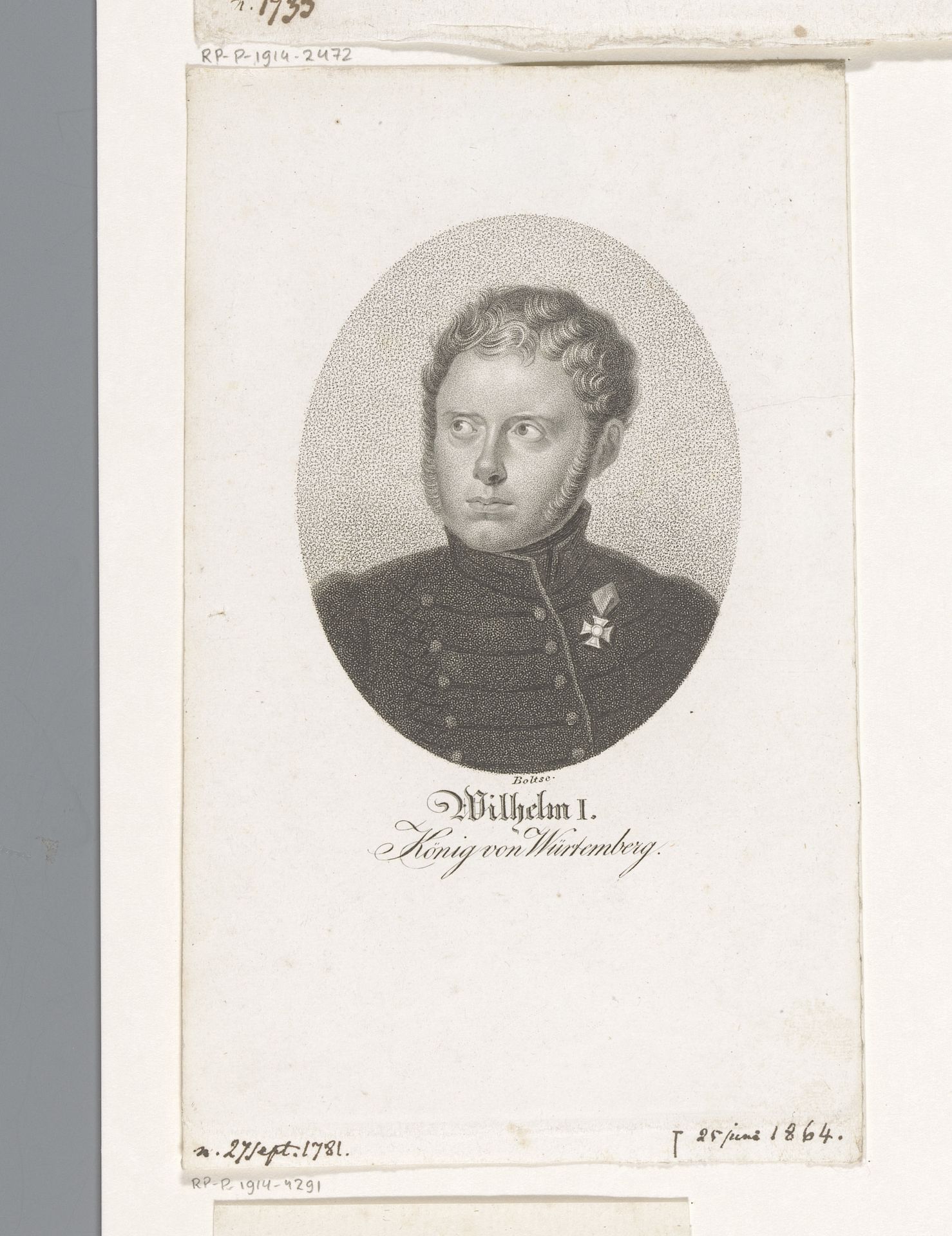 Portret van Willem I, koning van Württemberg by Johann Friedrich Bolt