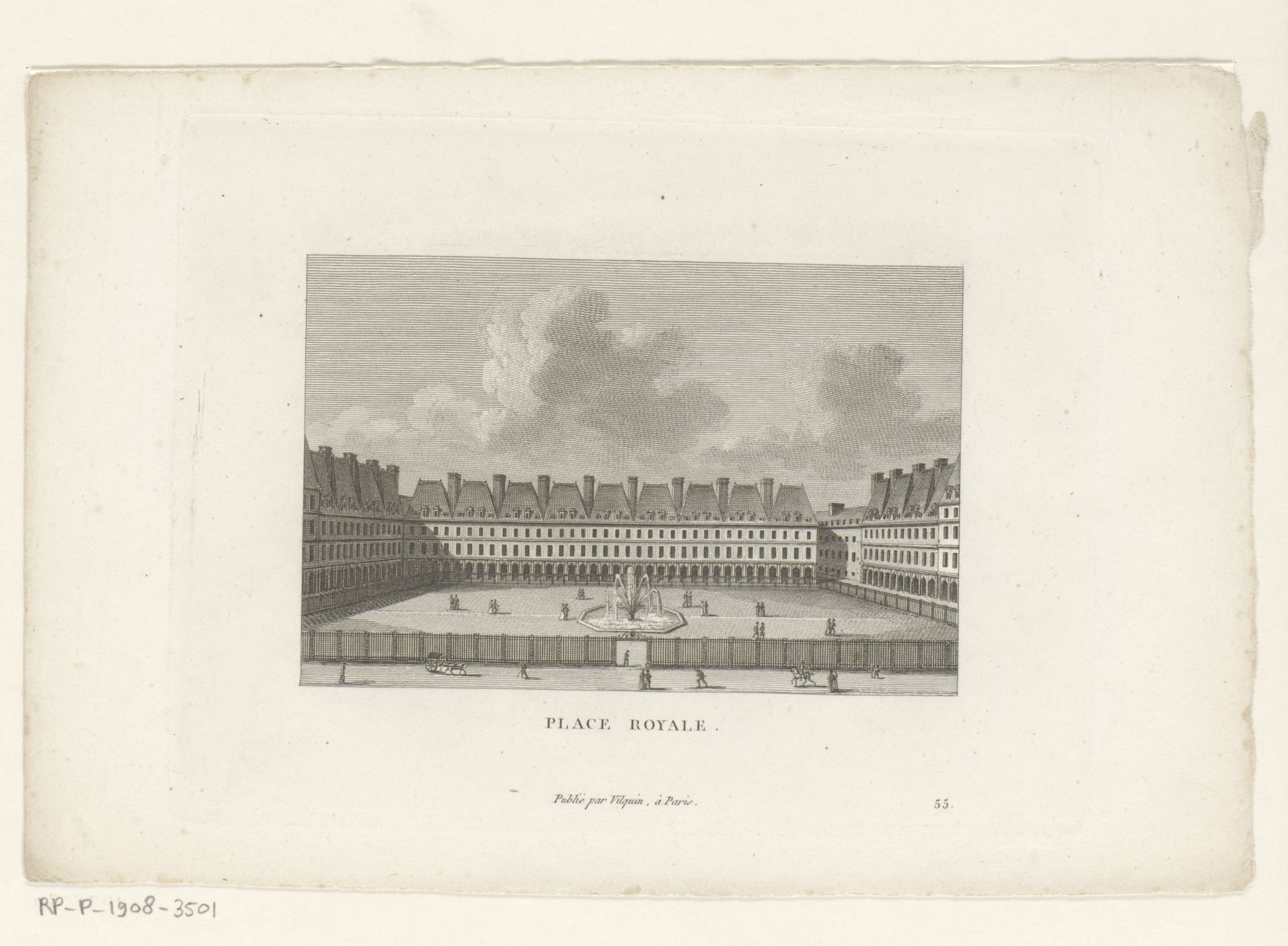 Gezicht op het Place des Vosges te Parijs by François Louis Couché