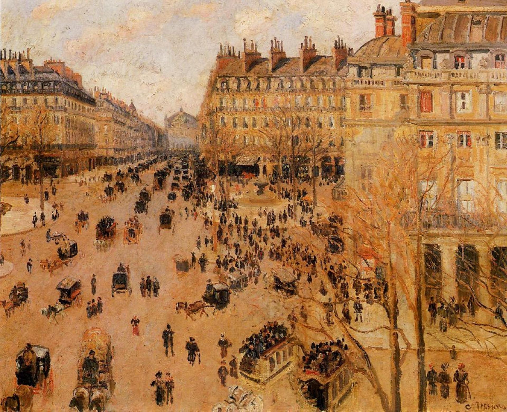Place du Thretre Francais Sun Effect by Camille Pissarro