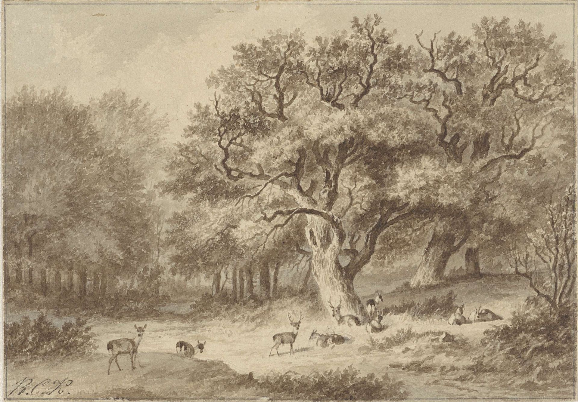 Boslandschap met herten by Barend Cornelis Koekkoek