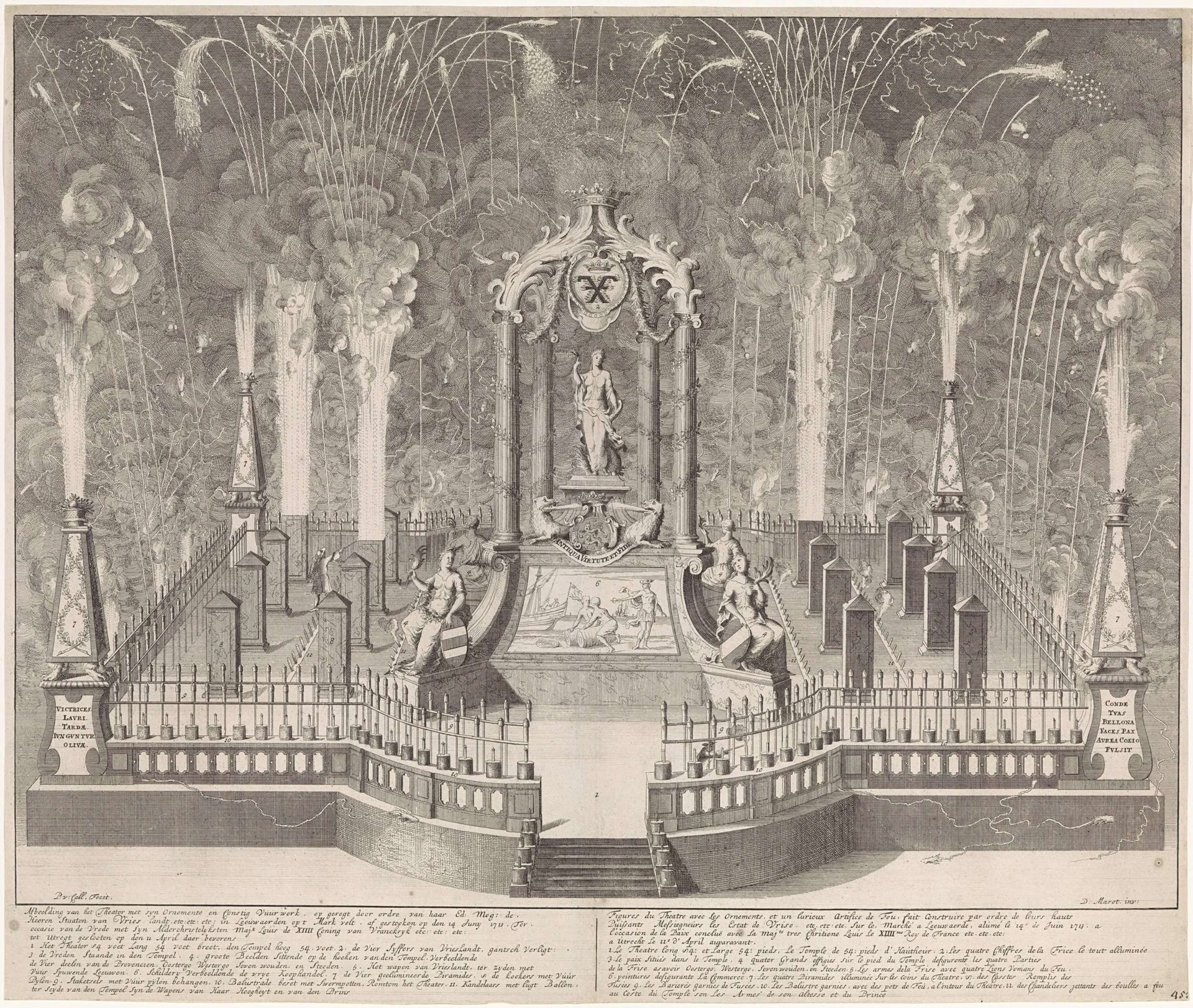 Vuurwerk bij de viering van de Vrede van Utrecht te Leeuwarden, 1713 by Pieter van (II) Call