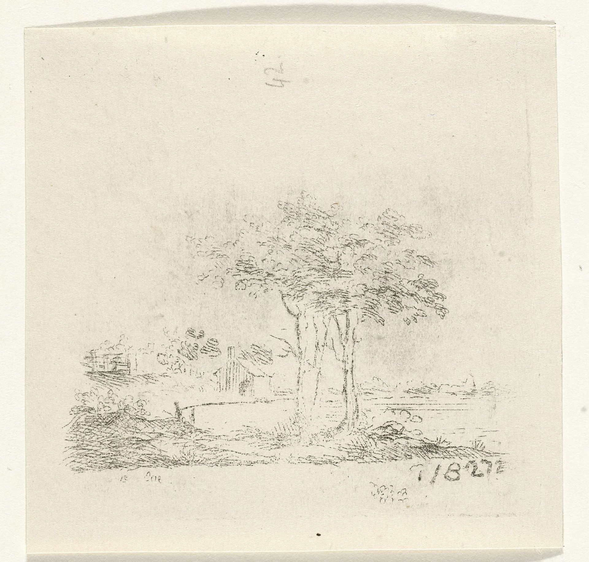 Landschap met twee bomen by Reinierus Albertus Ludovicus baron van Isendoorn à Blois