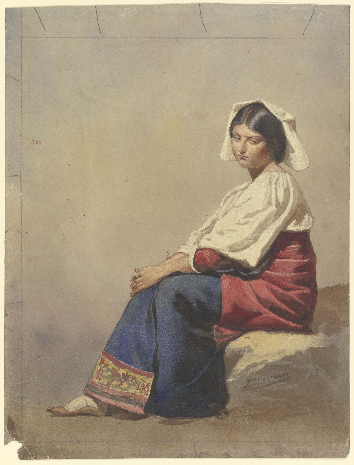 Studie einer jungen sitzenden Italienerin by Johann Heinrich Hasselhorst