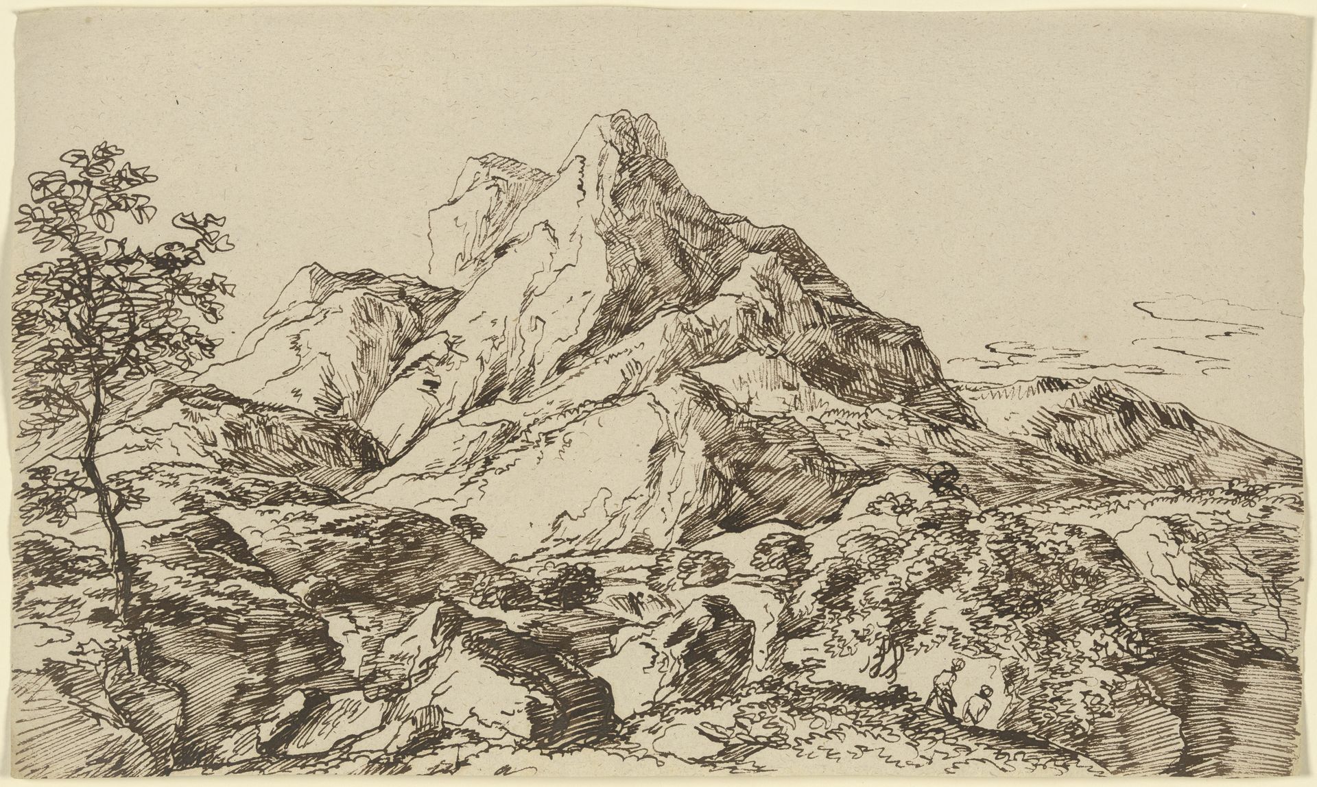Mountains with two hikers by Franz Kobell