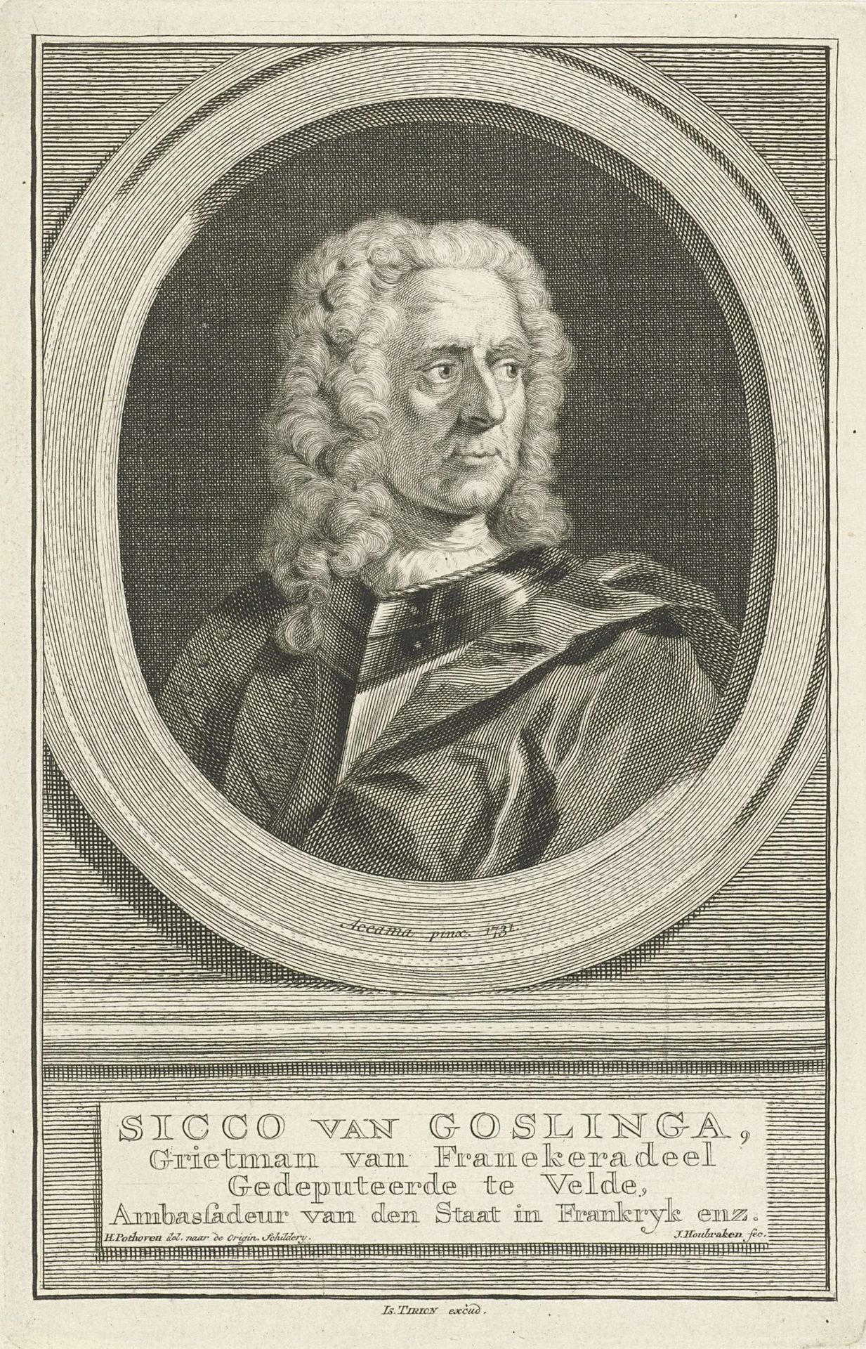 Portret van Sicco van Goslinga by Jacob Houbraken