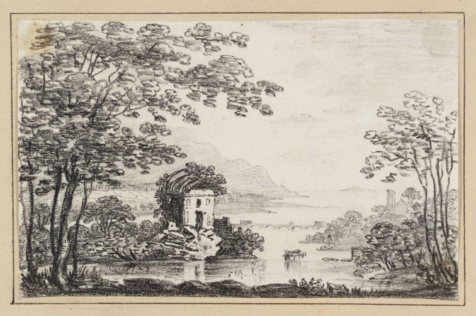 Classical Landscape with River and Temple by John Laporte