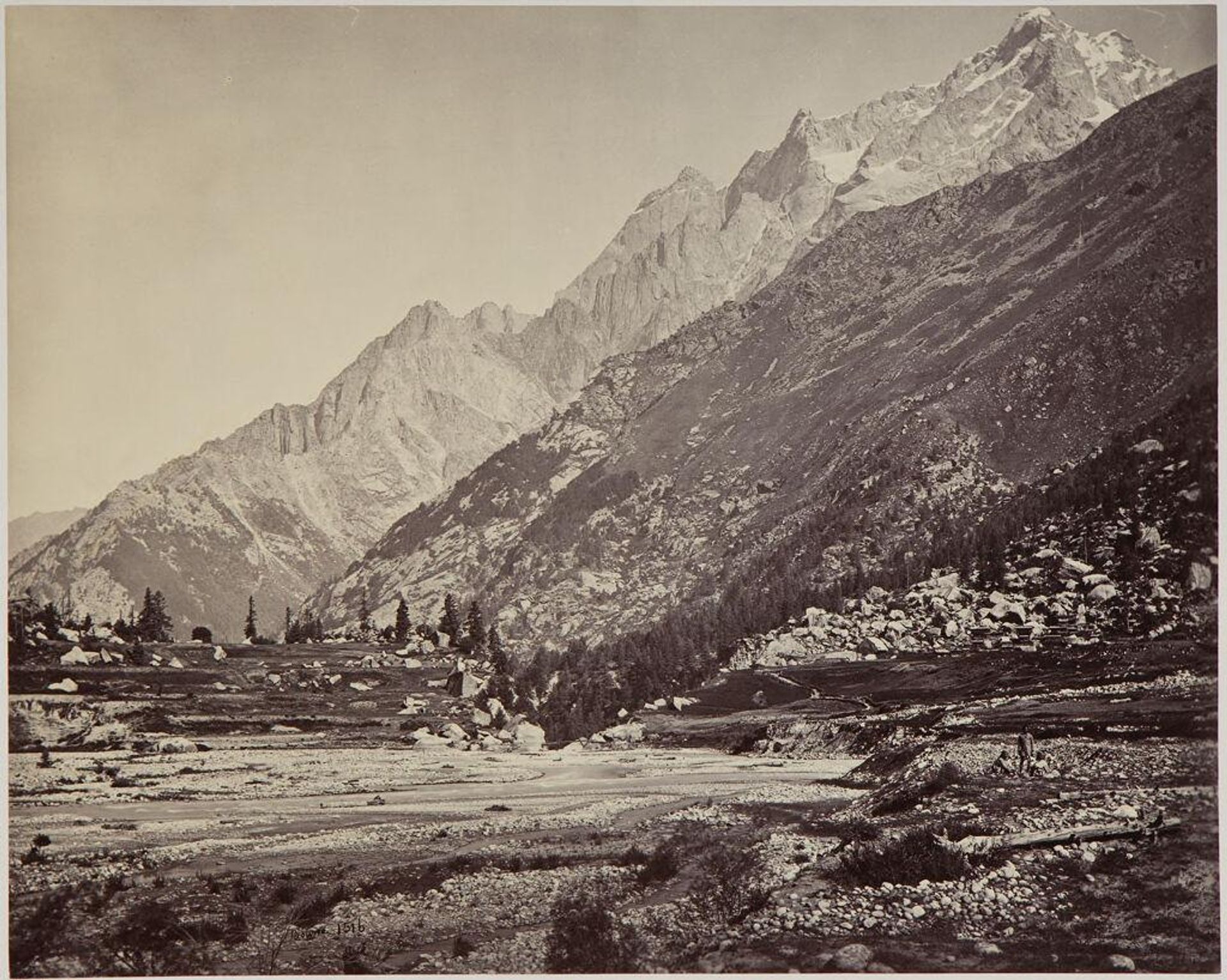 Buspa Valley, Gangootri; View at Raksum, on the Buspa by Samuel Bourne