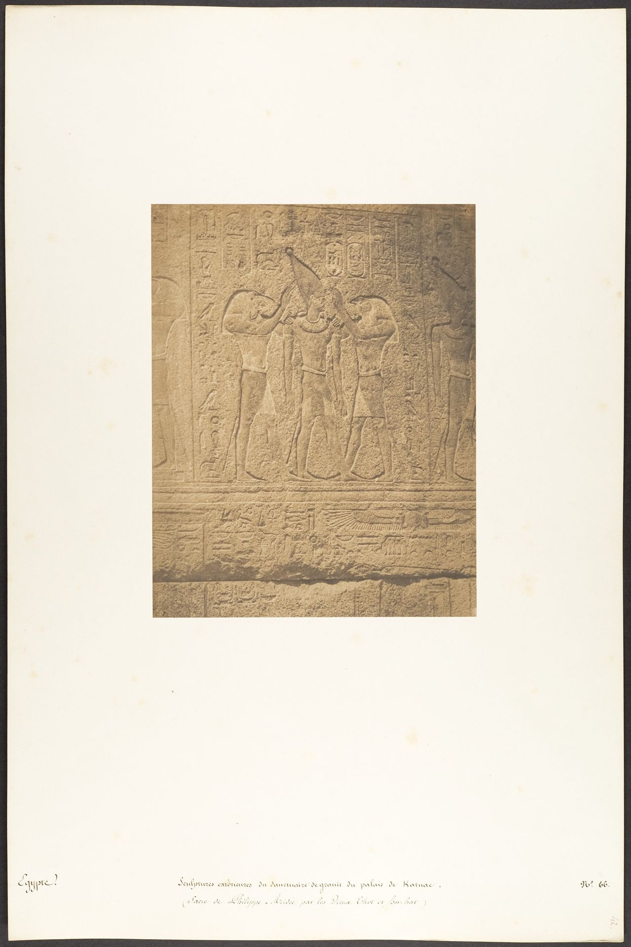 Sculptures extérieures du Santuaire de granit du palais de Karnac (Sacre de Philippe-Aridée par les Dieux Thot et Hor-hat) by Maxime Du Camp
