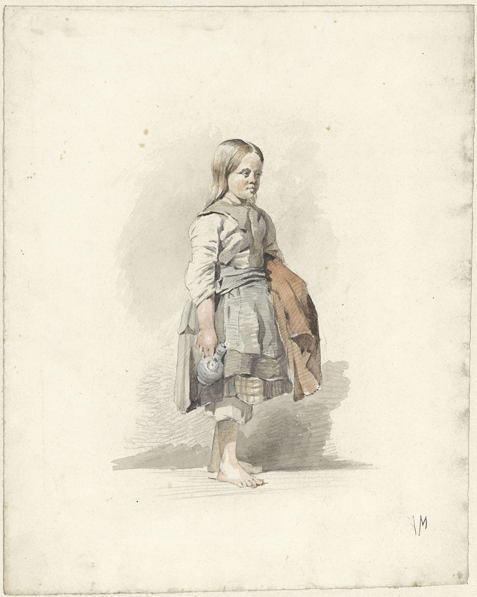 Staand meisje met kruik en mantel onder de arm by Anton Mauve