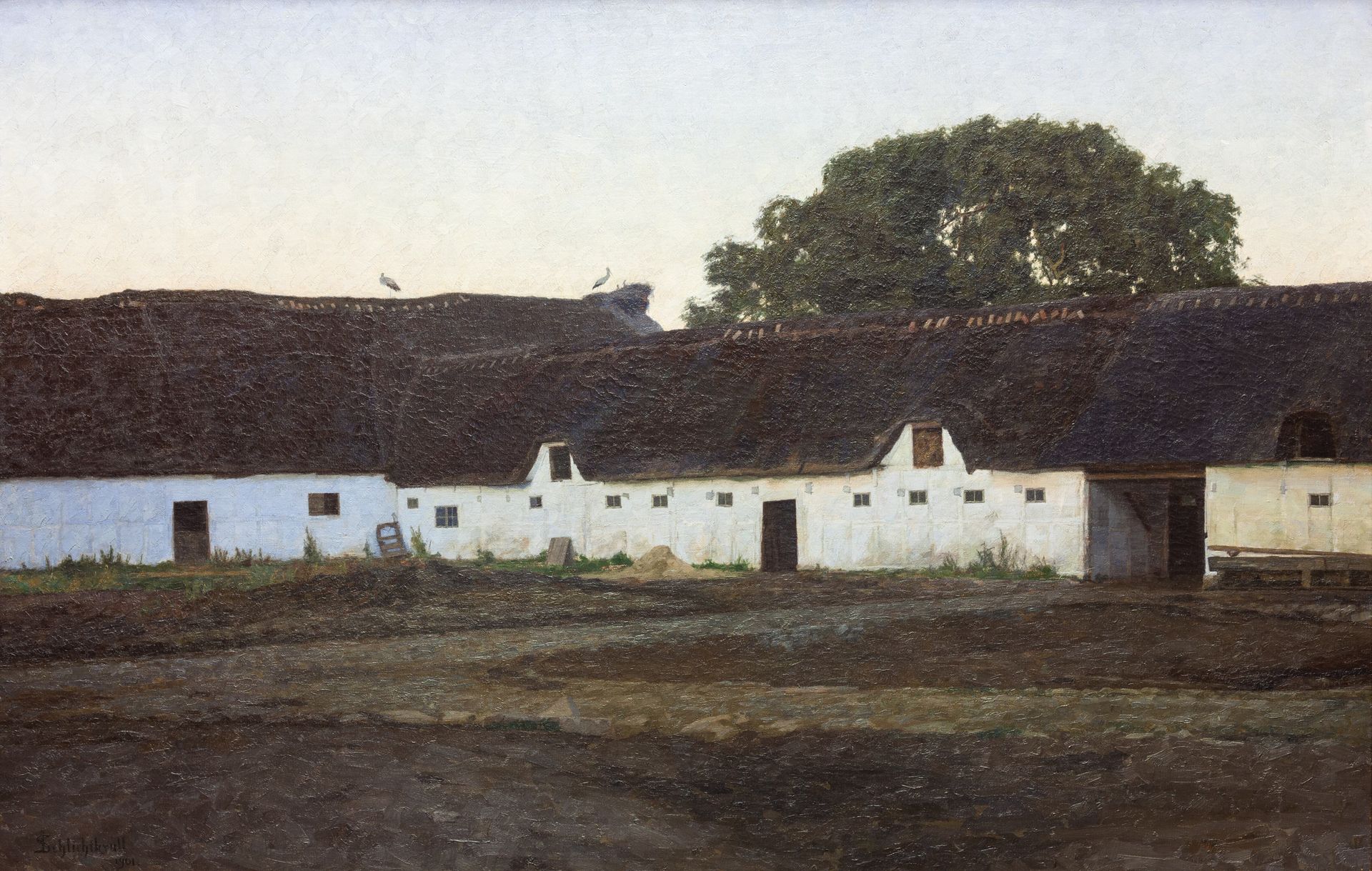 En gård i Vendsyssel. Solnedgang by J.C. Schlichtkrull