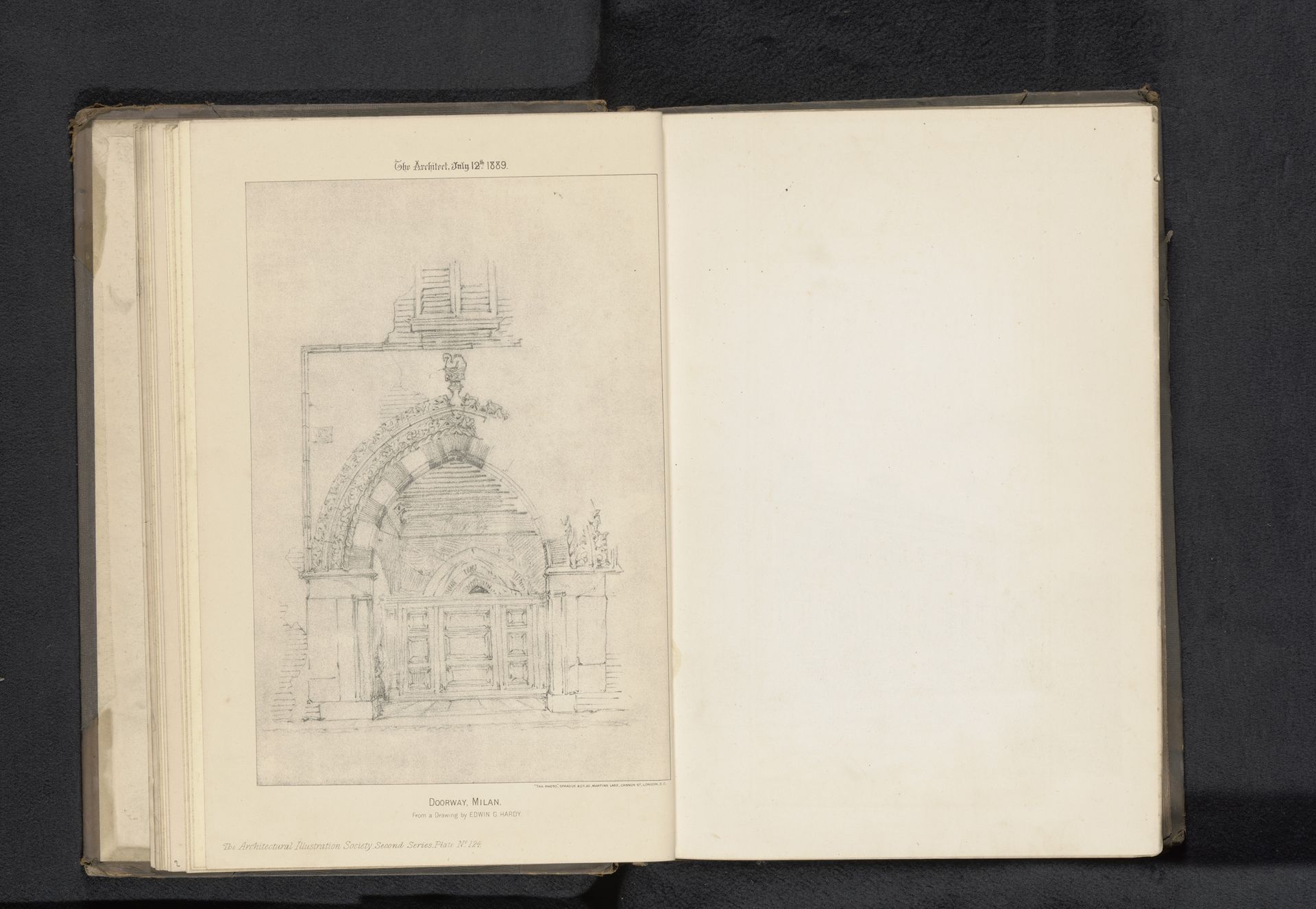 Reproductie van een tekening van een poort te Milaan door Edwin G. Hardy by Sprague & Co.