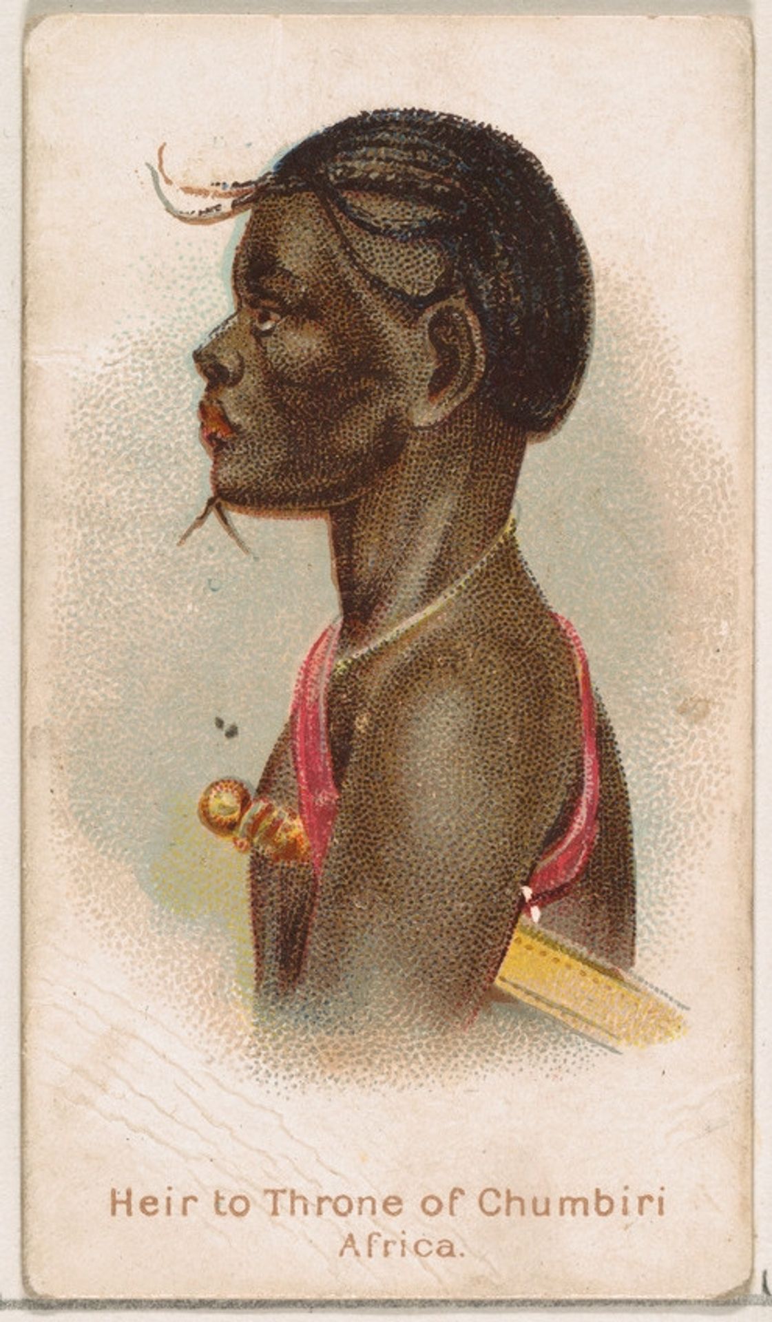 Heir to the Throne of Chumbiri, Africa, from the Savage and Semi-Barbarous Chiefs and Rulers series (N189) issued by Wm. S. Kimball & Co. by William S. Kimball & Company